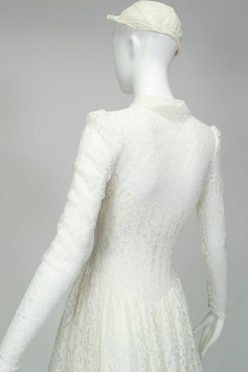 Grace Kelly Inspiriert Elfenbein High-Neck Illusion Hochzeitskleid und Cap - XS, 1951 im Angebot 4