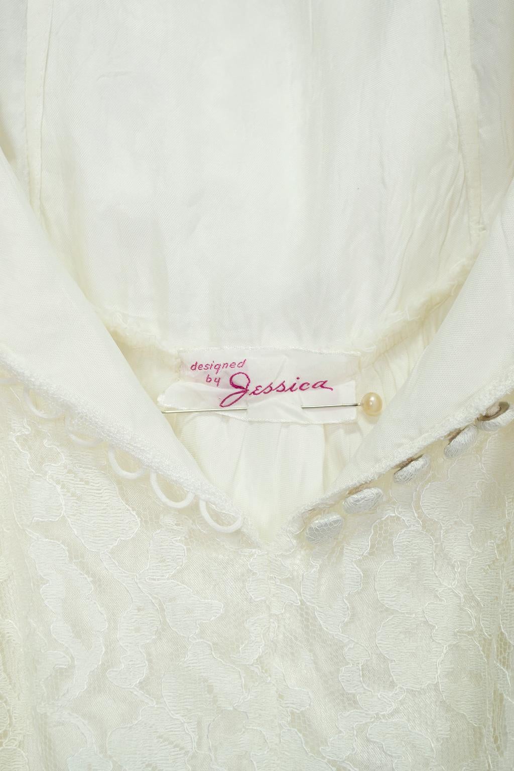 Grace Kelly Inspiriert Elfenbein High-Neck Illusion Hochzeitskleid und Cap - XS, 1951 im Angebot 8