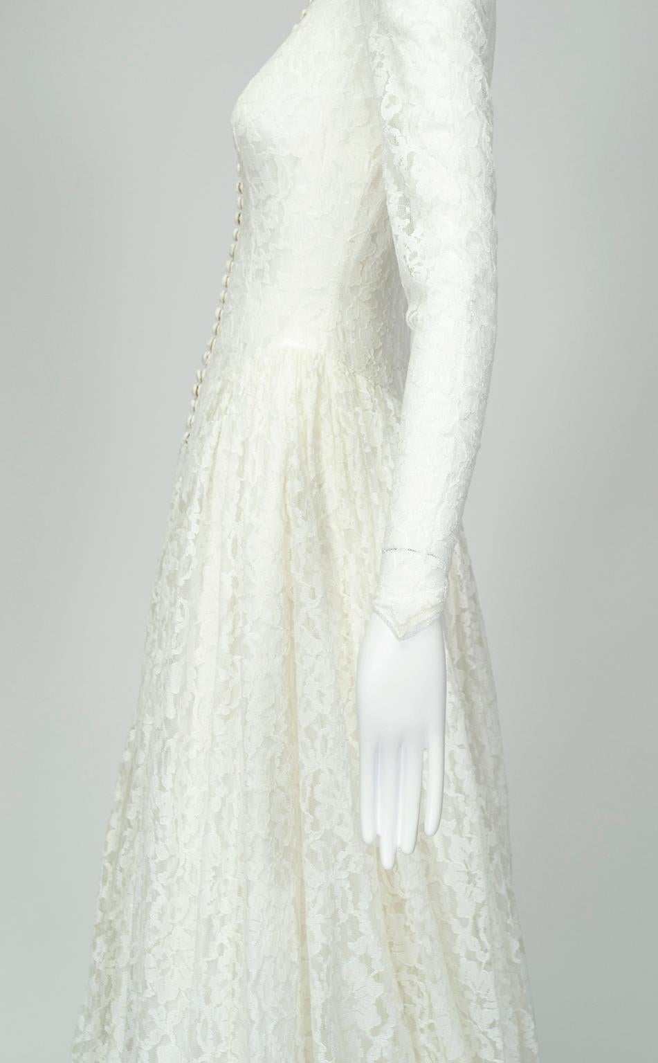 Grace Kelly Inspiriert Elfenbein High-Neck Illusion Hochzeitskleid und Cap - XS, 1951 im Angebot 1