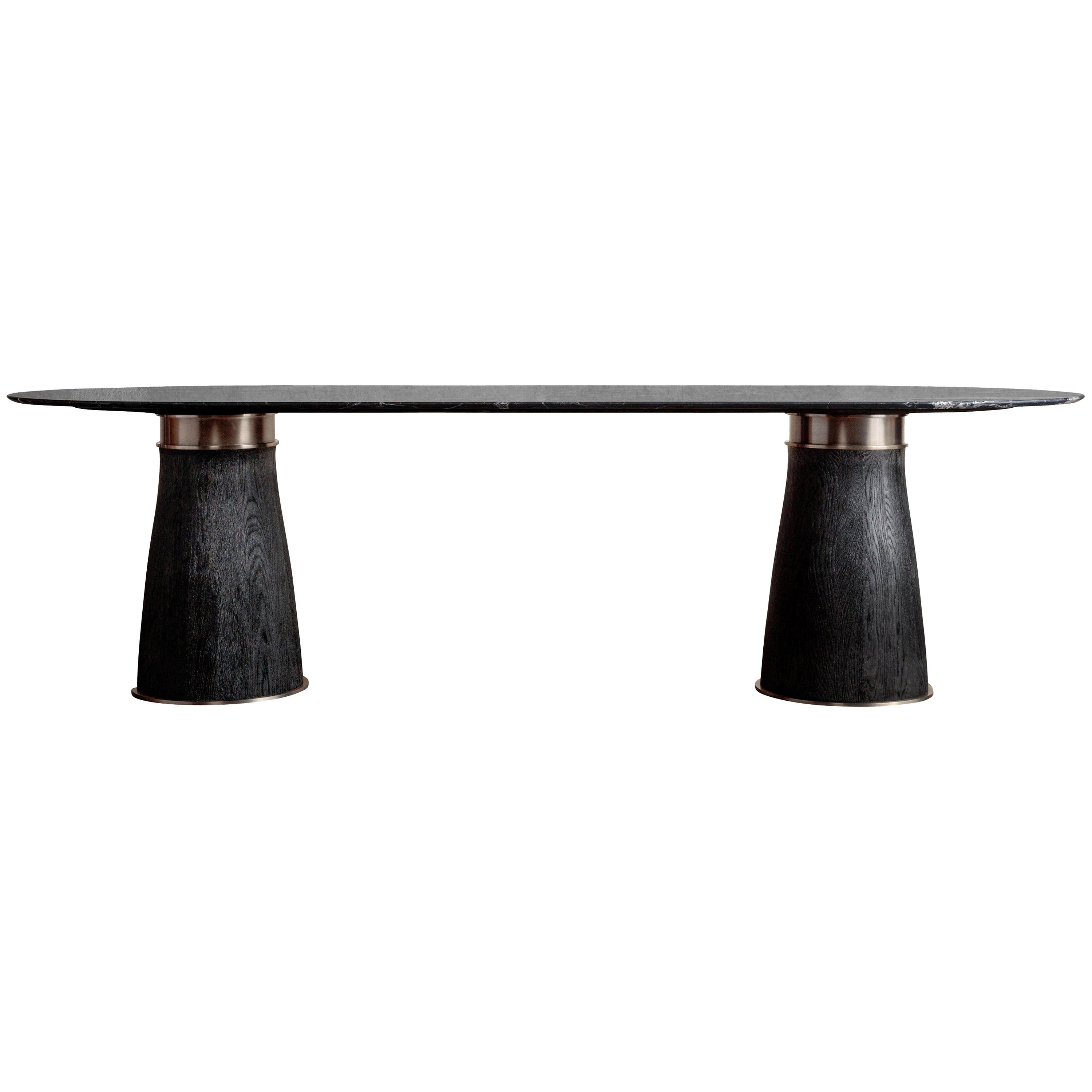 Camden Double Pedestal Dining Table in Natural Oak + Cristallo, Kelly Wearstler