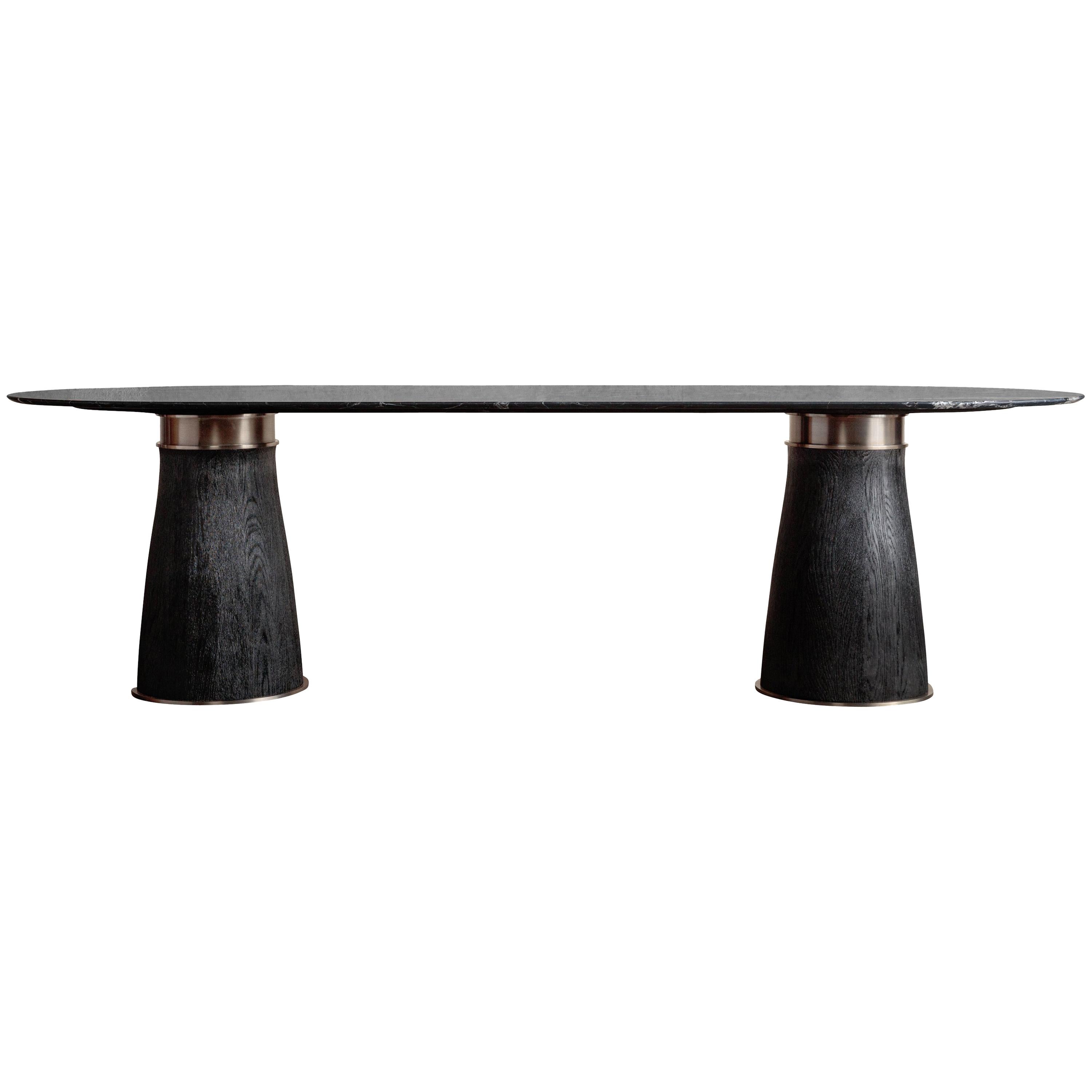 Camden Double Pedestal Dining Table in Stone & Ebonized Wood by Kelly Wearstler