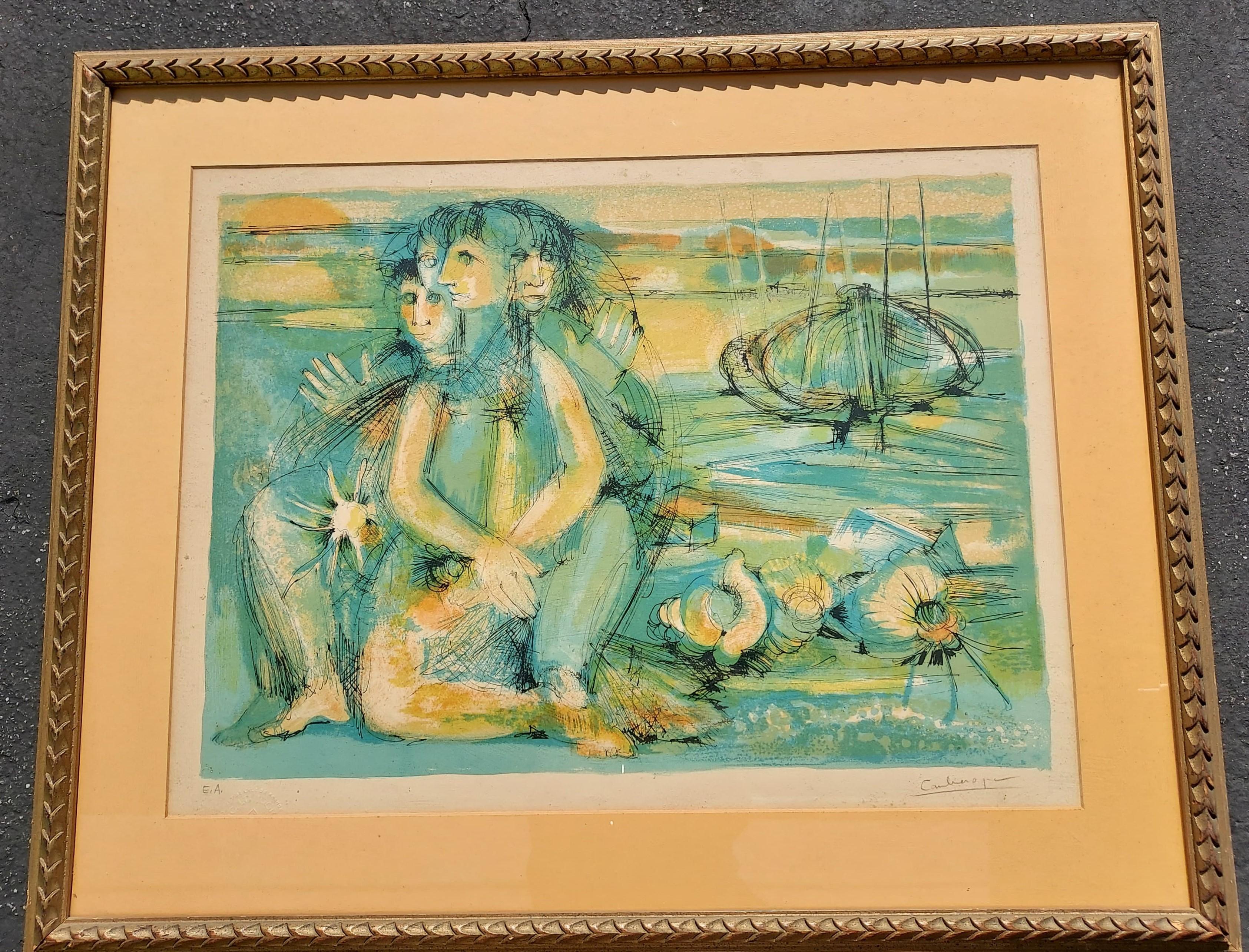 Fishermen  color lithograph limited edition Signed  by Jean Camberoque