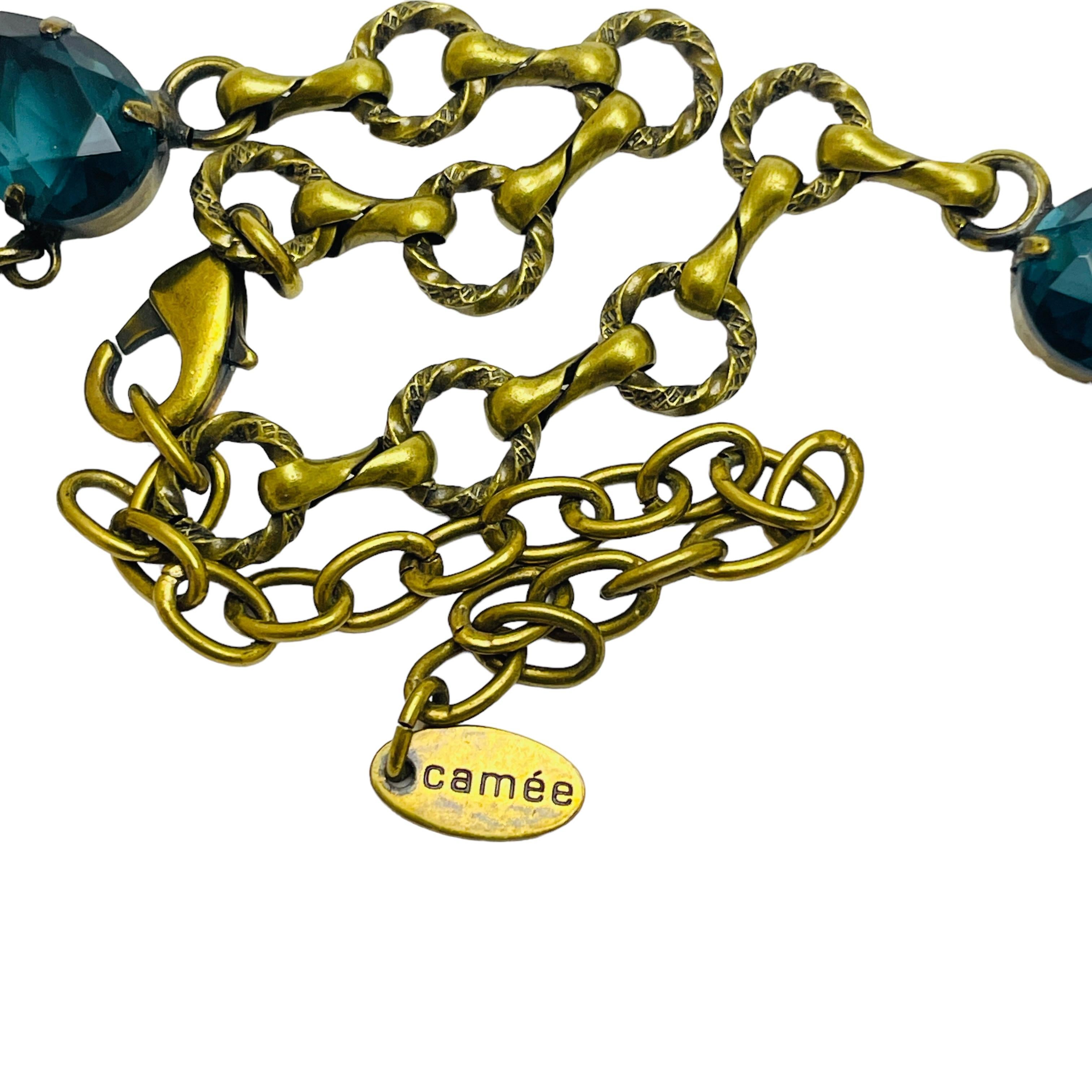 Collana firmata CAMEE in vetro blu dorato in vendita 1