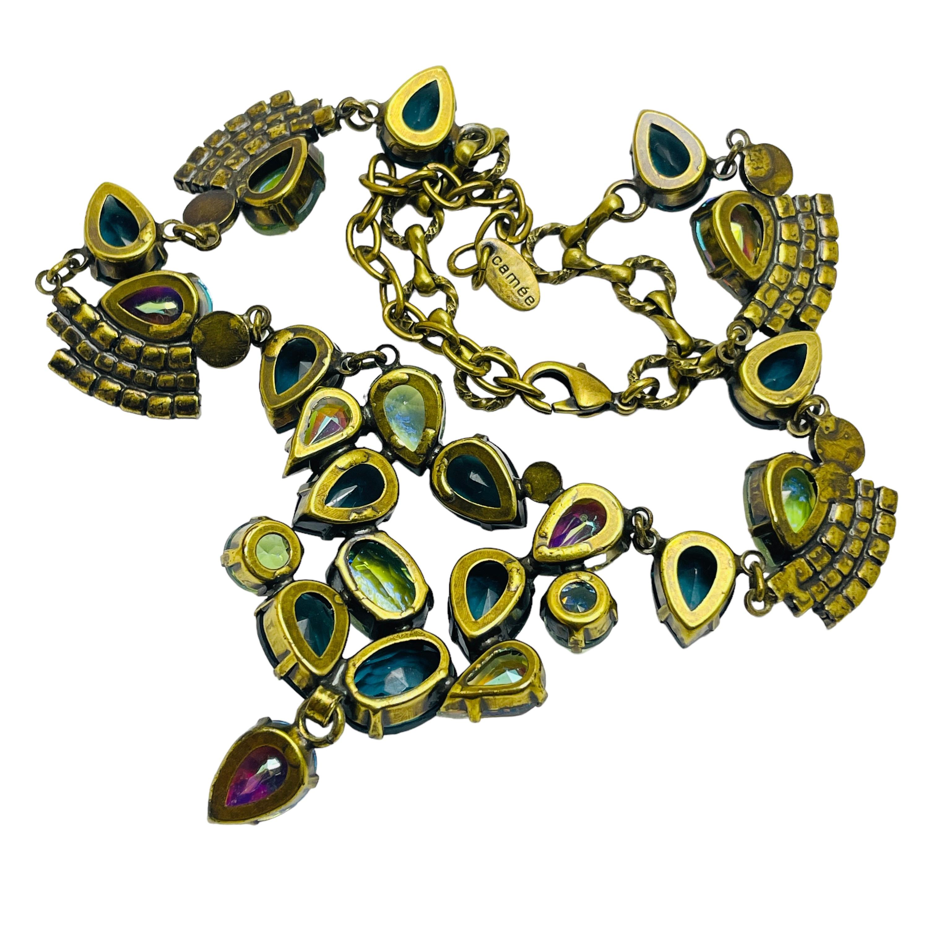 Collana firmata CAMEE in vetro blu dorato in vendita 3