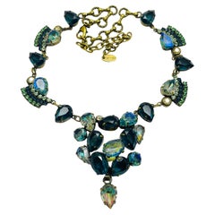 CAMEE signed gold tone blue glass designer necklace