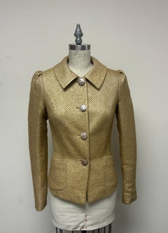 Barbara Tfank Women's Camel Gold Brocade Fitted Jacket, Circa 2000s