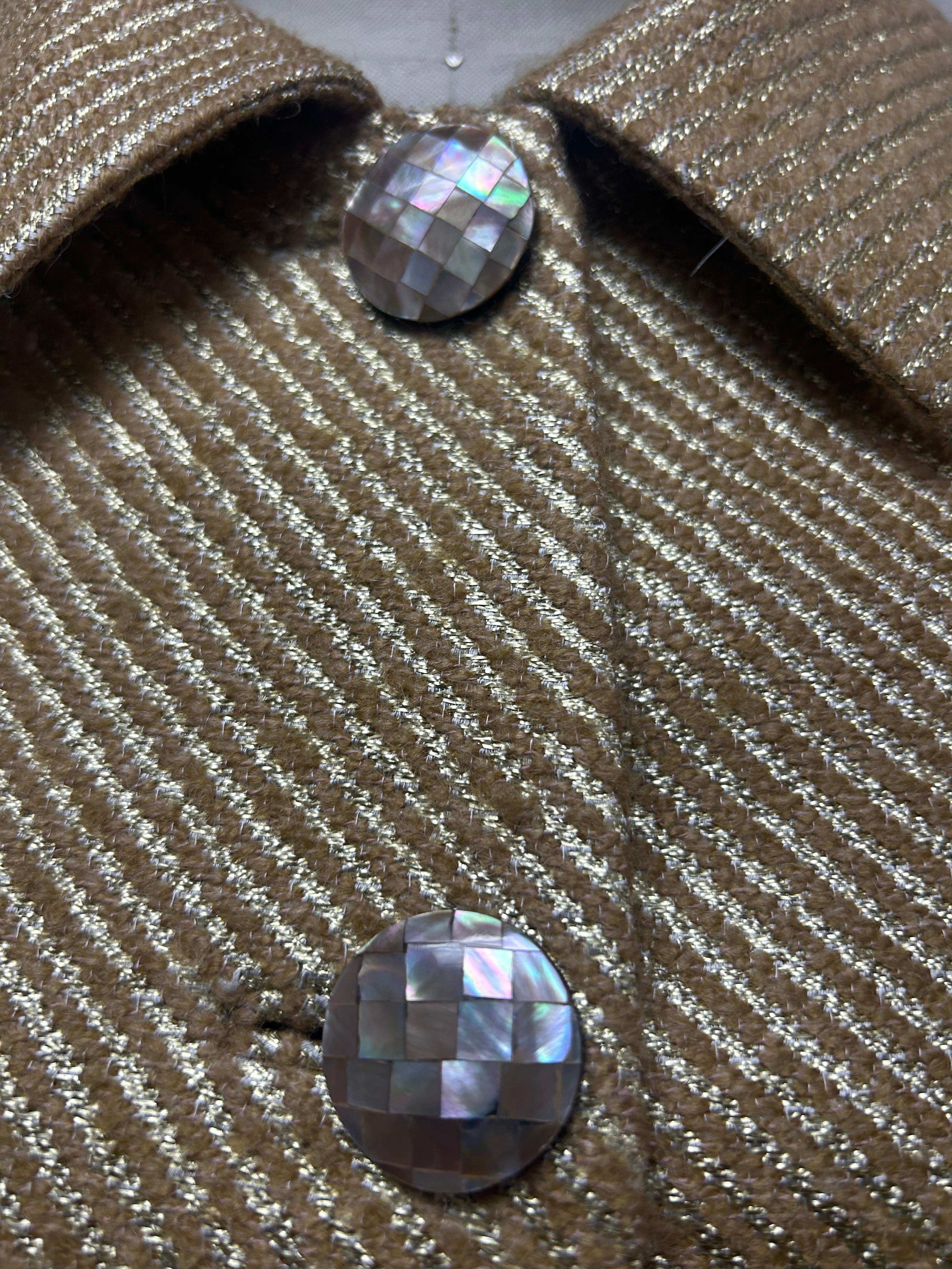 Camel and Gold Wool Brocade Fitted Jacket In Excellent Condition For Sale In Los Angeles, CA