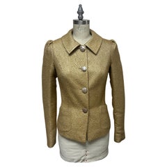 Camel and Gold Wool Brocade Fitted Jacket