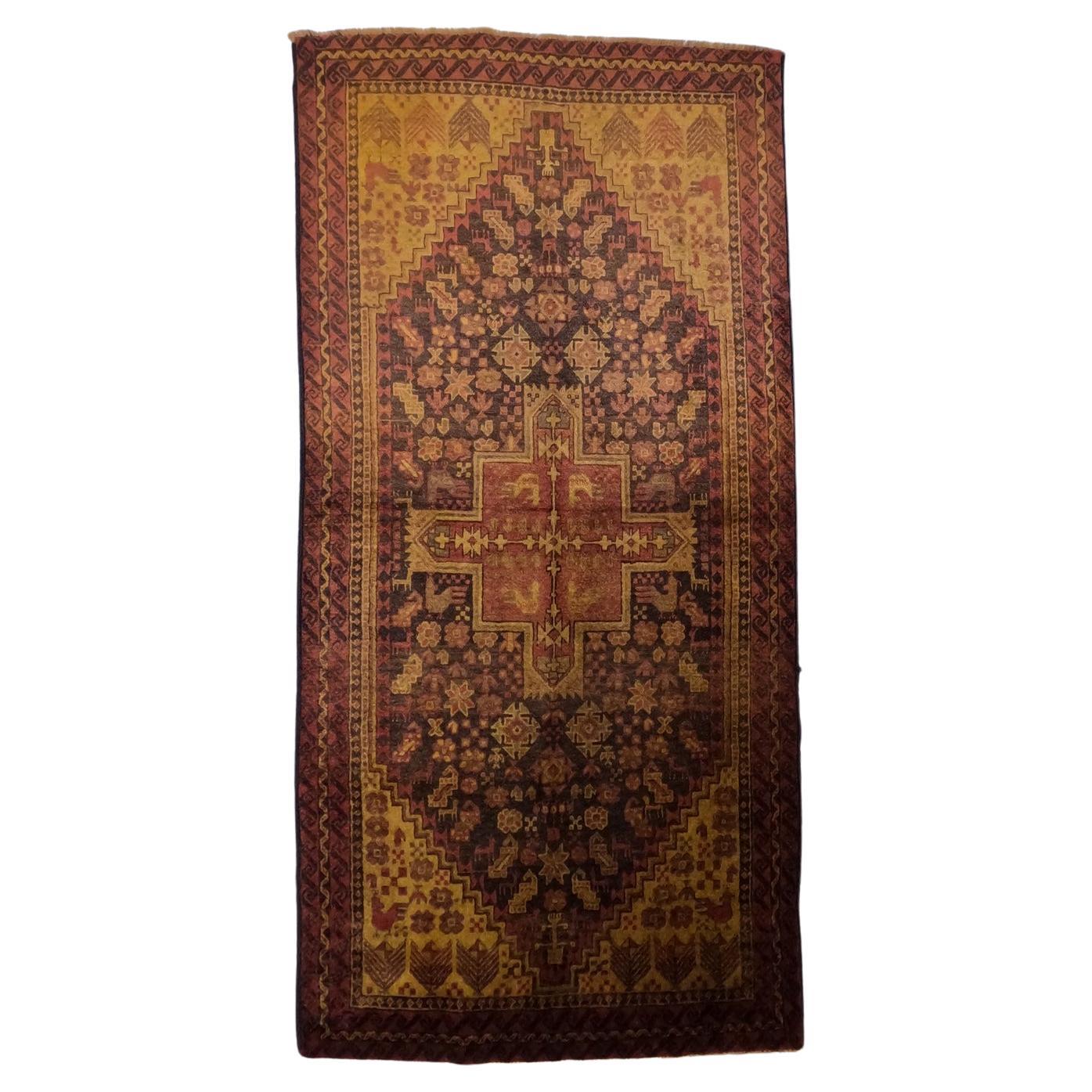 Camel and Lamb Wool Pashimineh Carpet Vintage Semi Antique Baluch For Sale