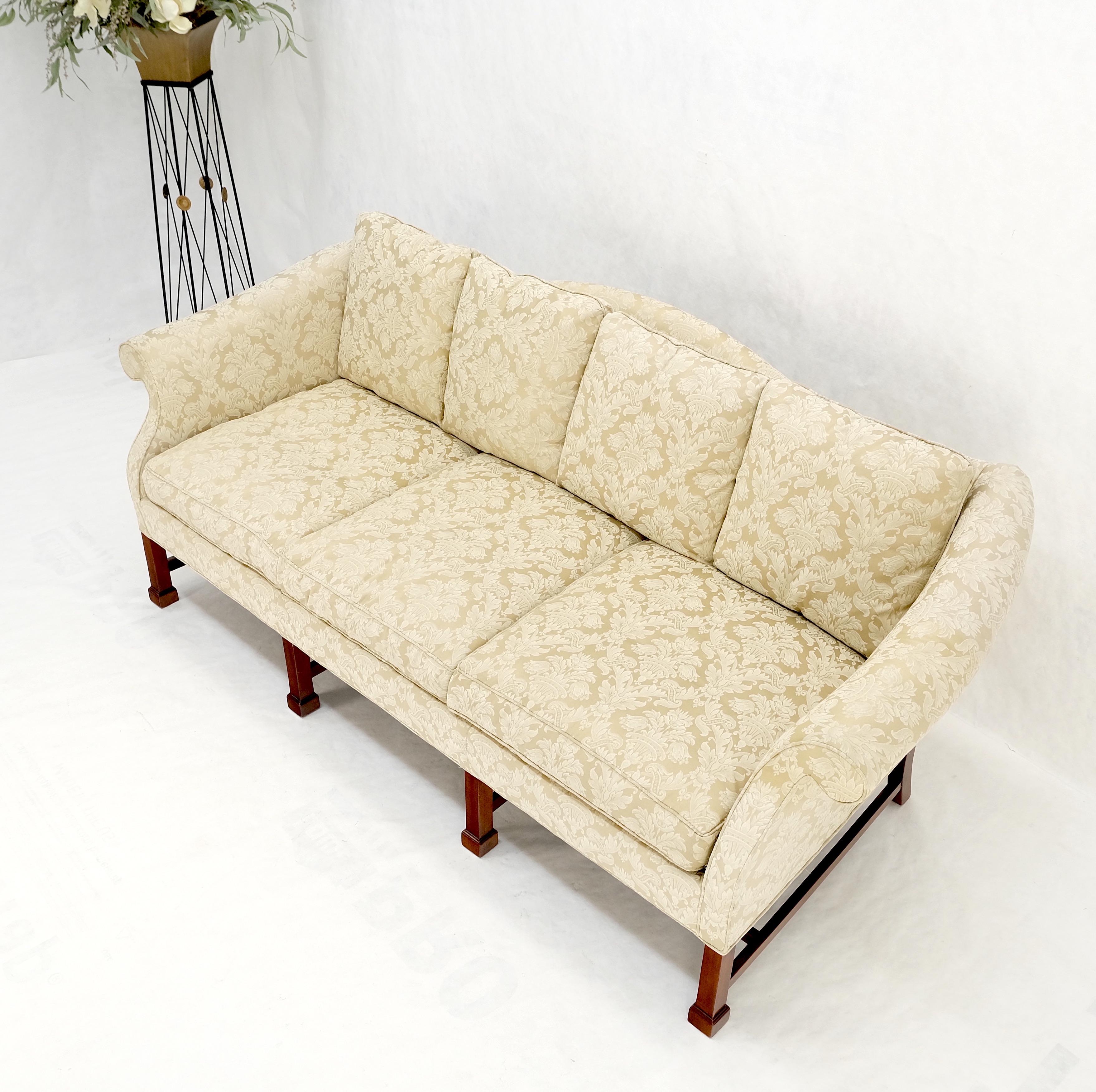 Camel Back Federal Style Mahogany Stretcher Base Beige Upholstery Sofa Mint! For Sale 4