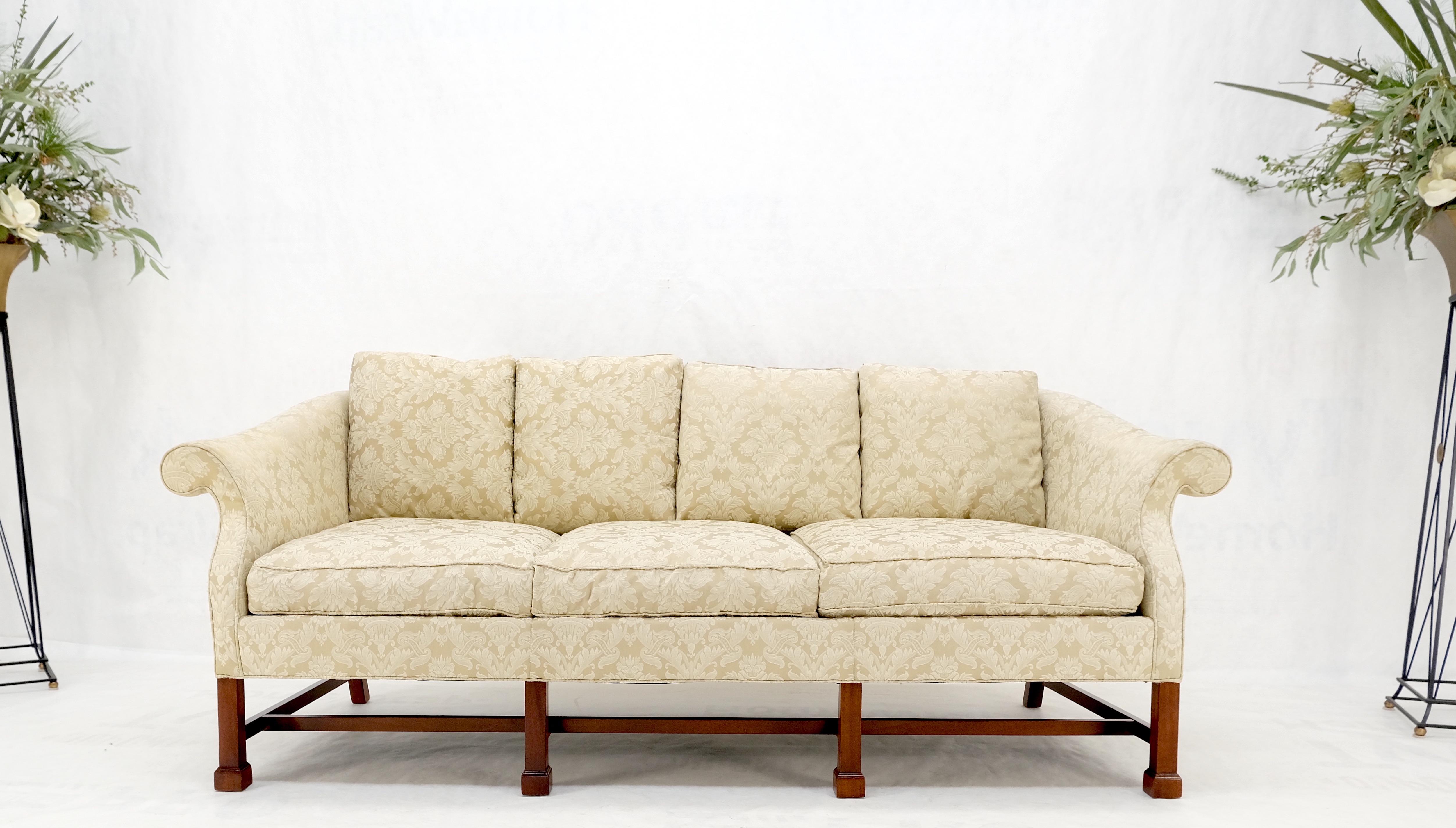 Camel back federal style mahogany stretcher base beige upholstery sofa mint!