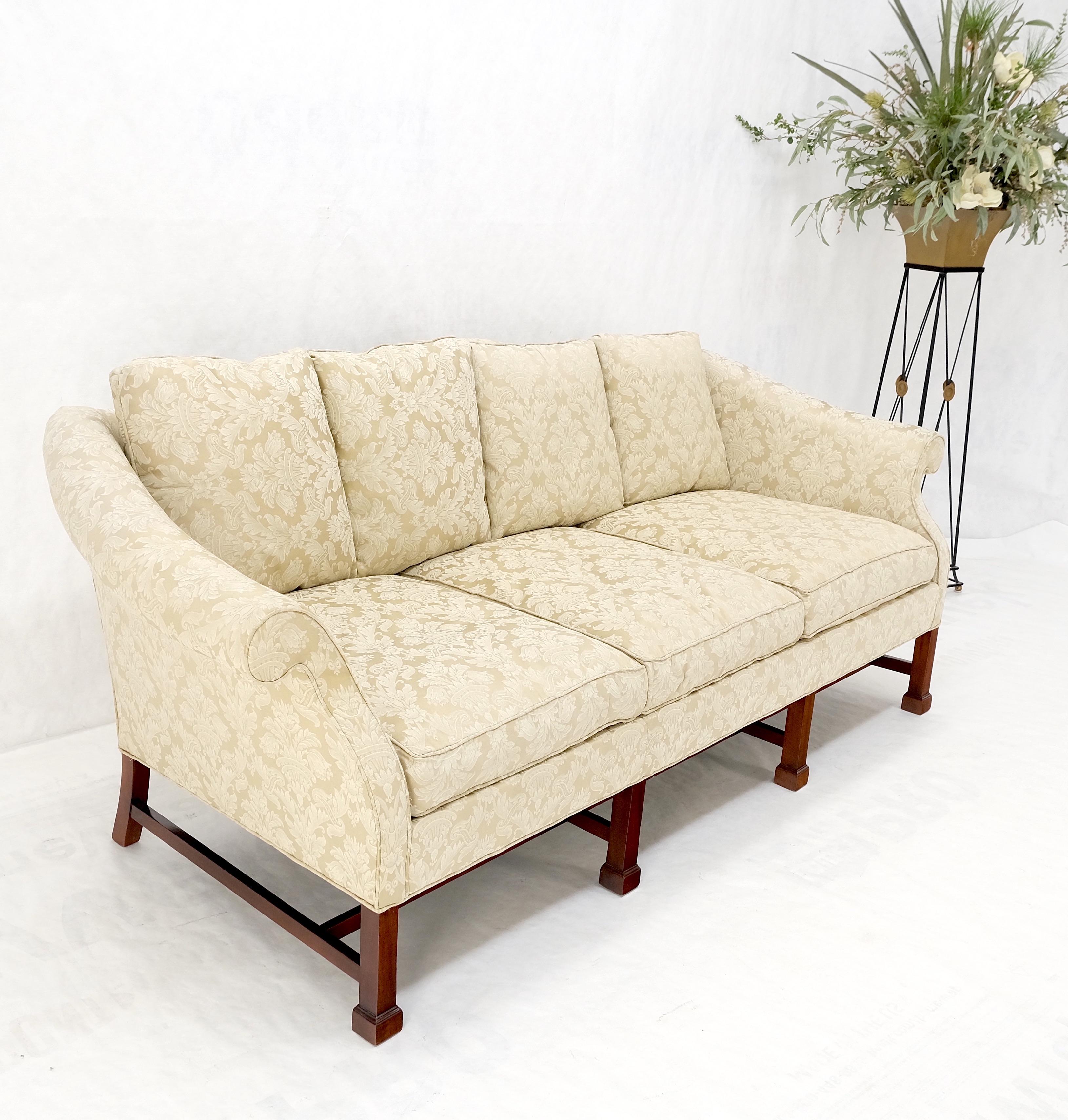 20th Century Camel Back Federal Style Mahogany Stretcher Base Beige Upholstery Sofa Mint! For Sale