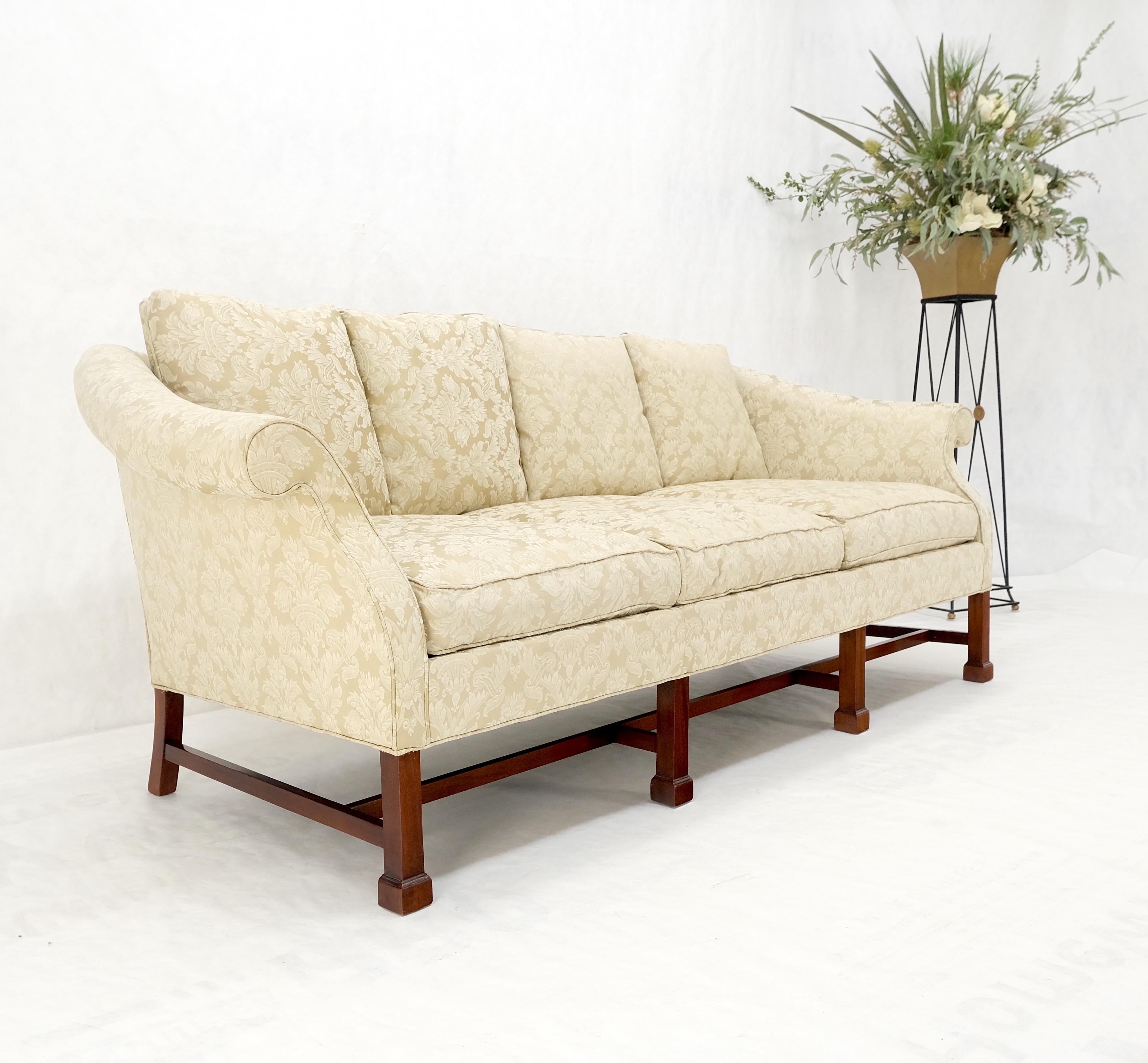 Camel Back Federal Style Mahogany Stretcher Base Beige Upholstery Sofa Mint! For Sale 2