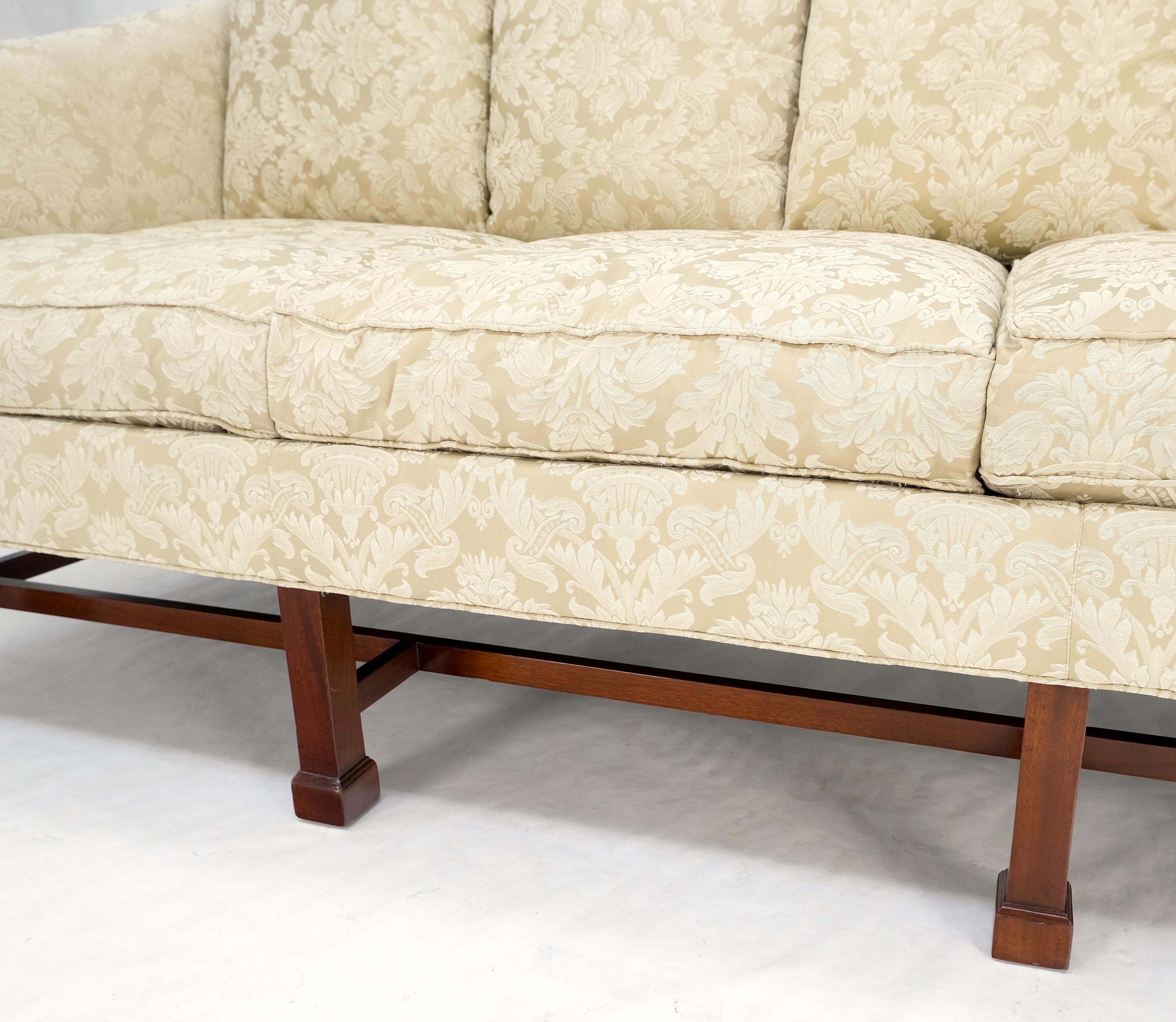 Camel Back Federal Style Mahogany Stretcher Base Beige Upholstery Sofa Mint! For Sale 3