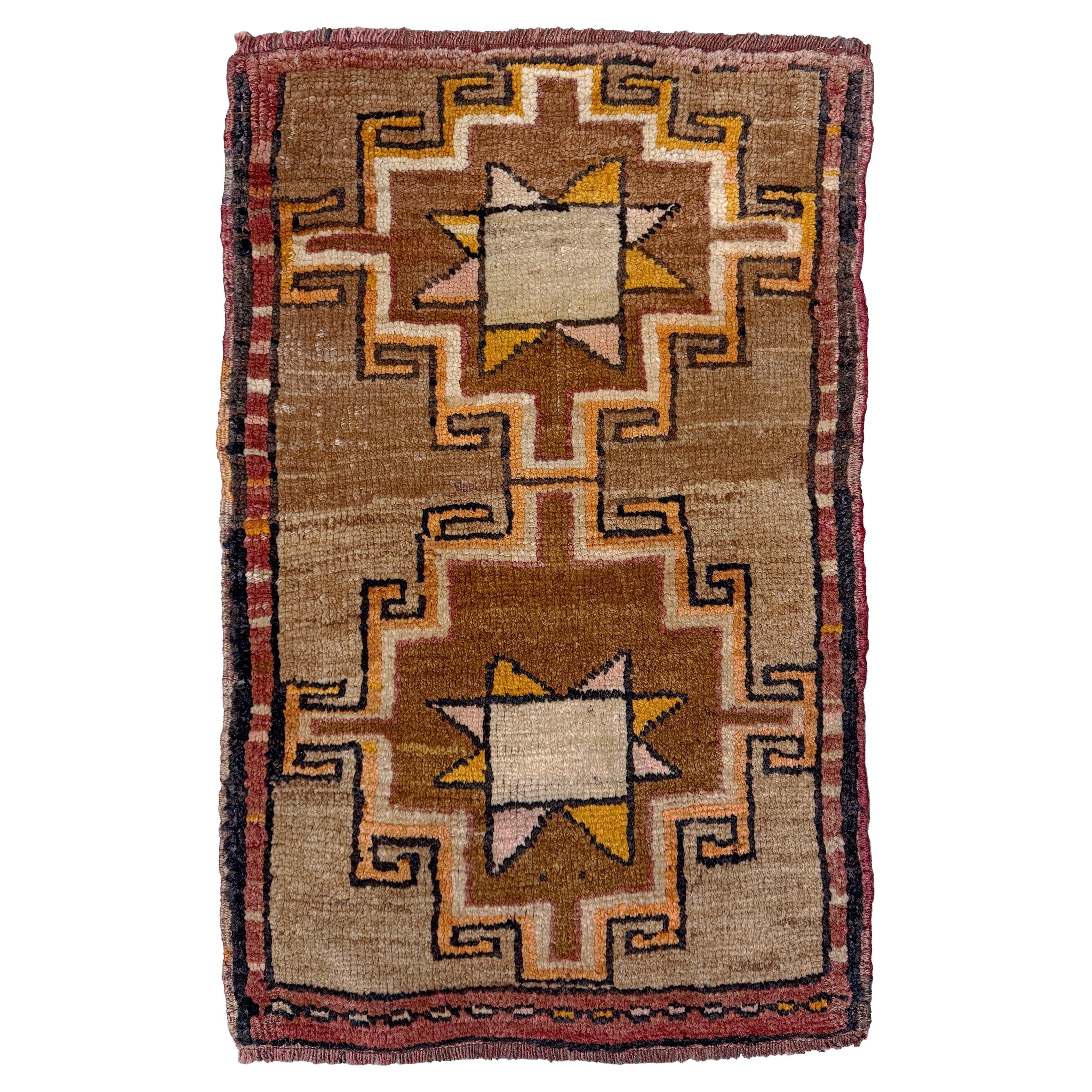 Camel Beige Turkish Mini Rug • Vintage Anatolian Yastik • Bathmat / Doormat