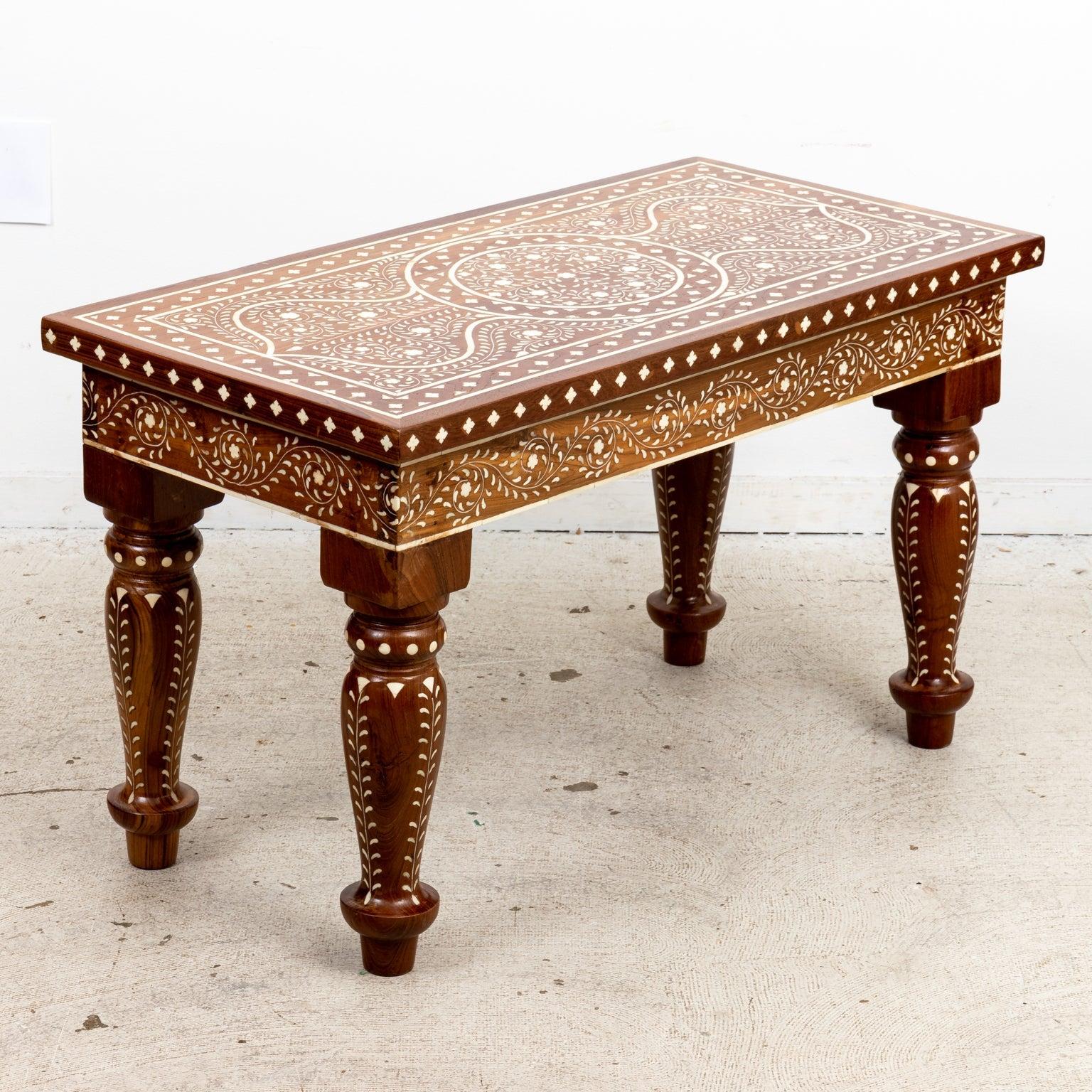 20th Century Camel Bone Inlaid Coffee Table with Geometric Motifs