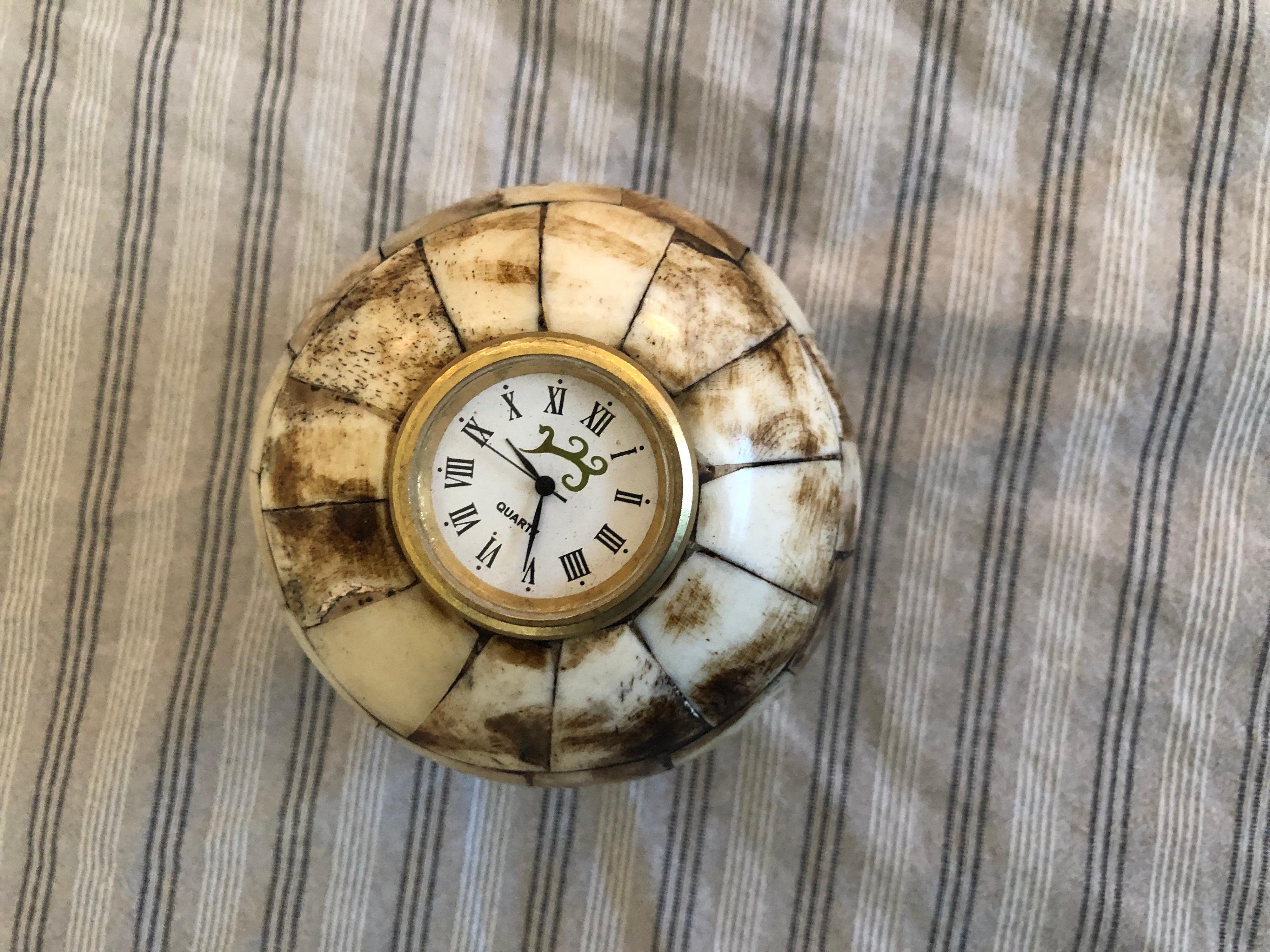 Hand-Crafted Camel Bone Round Desk Clock