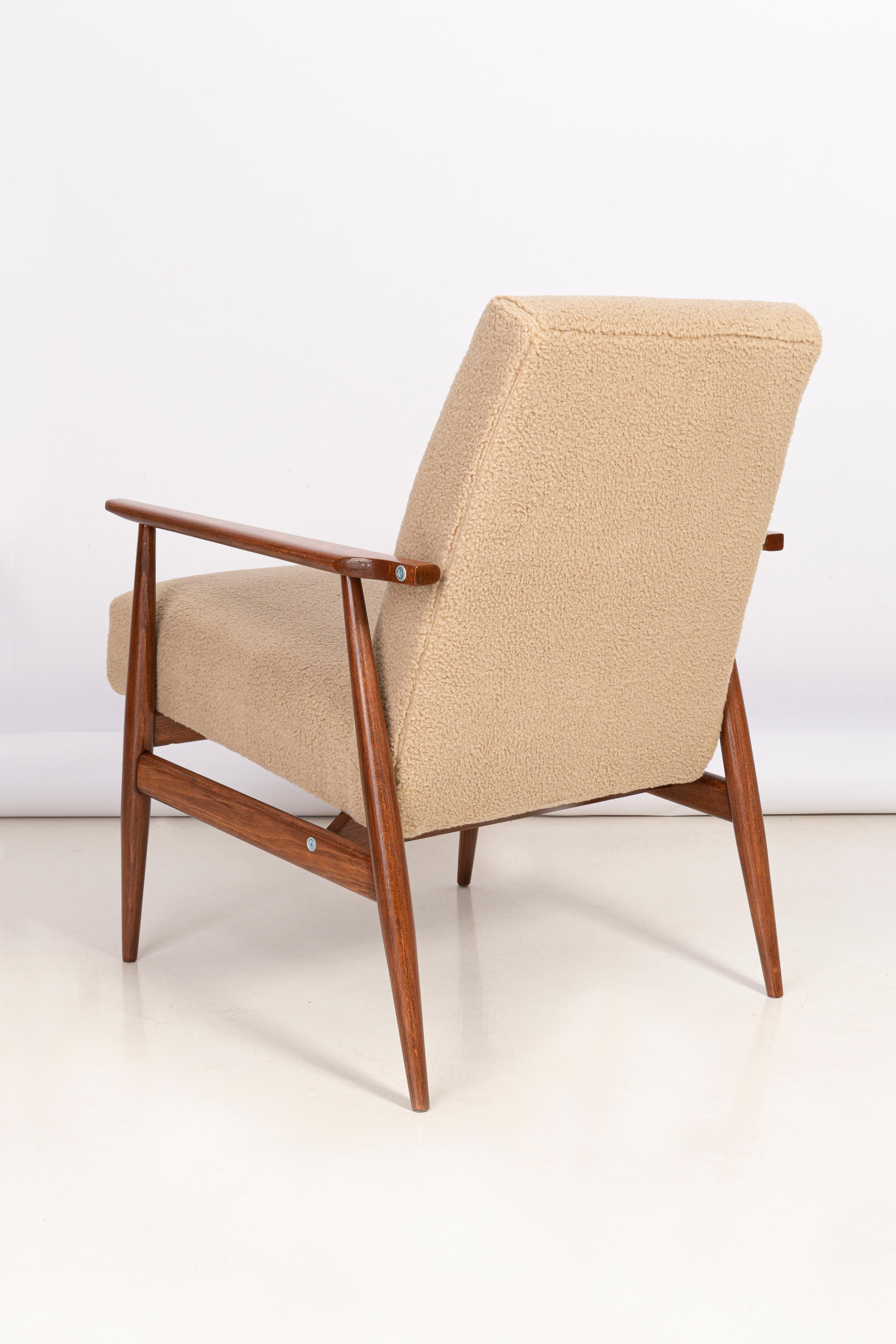 Polish Camel Bouclé Dante Armchair, H. Lis, 1960s For Sale