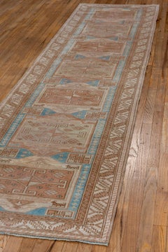 Camel Brown and Hyroglyphic Blue Oushak Runner