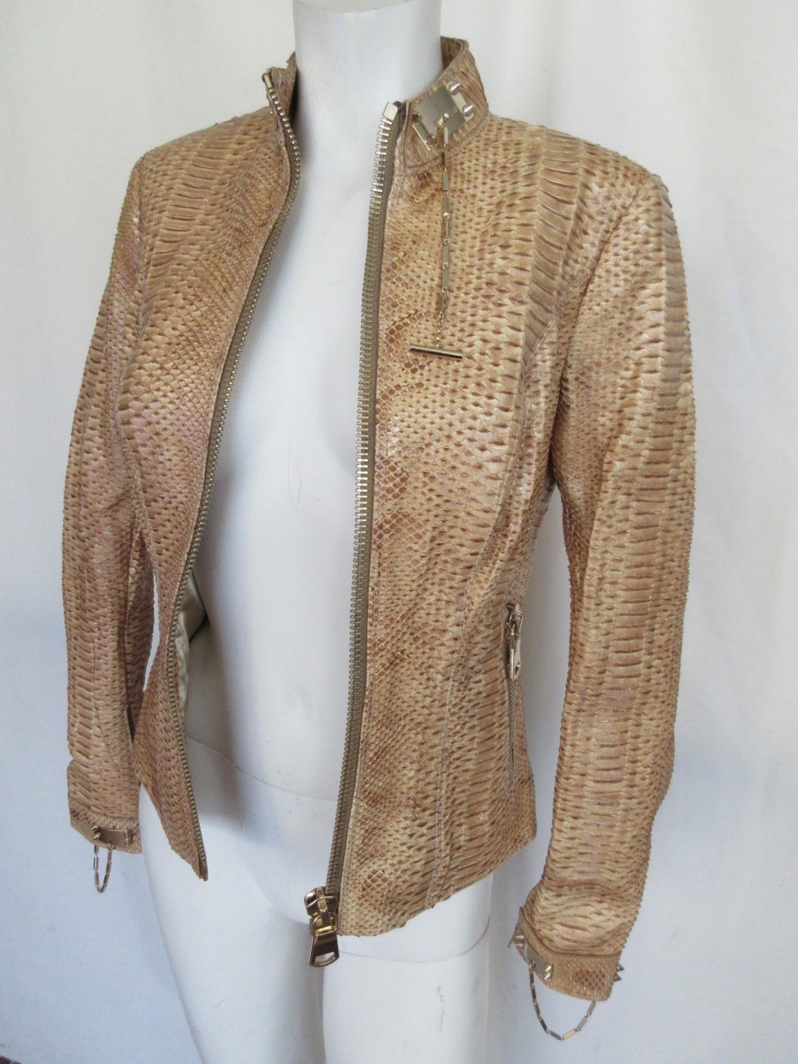 Camel Brown Exotic Leather Jacket Small 6 For Sale 7