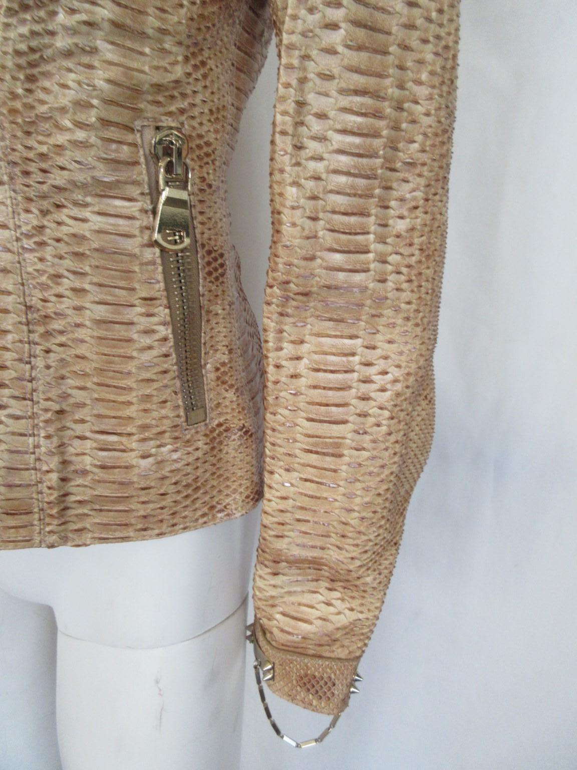 Camel Brown Exotic Leather Jacket Small 6 In New Condition For Sale In Amsterdam, NL