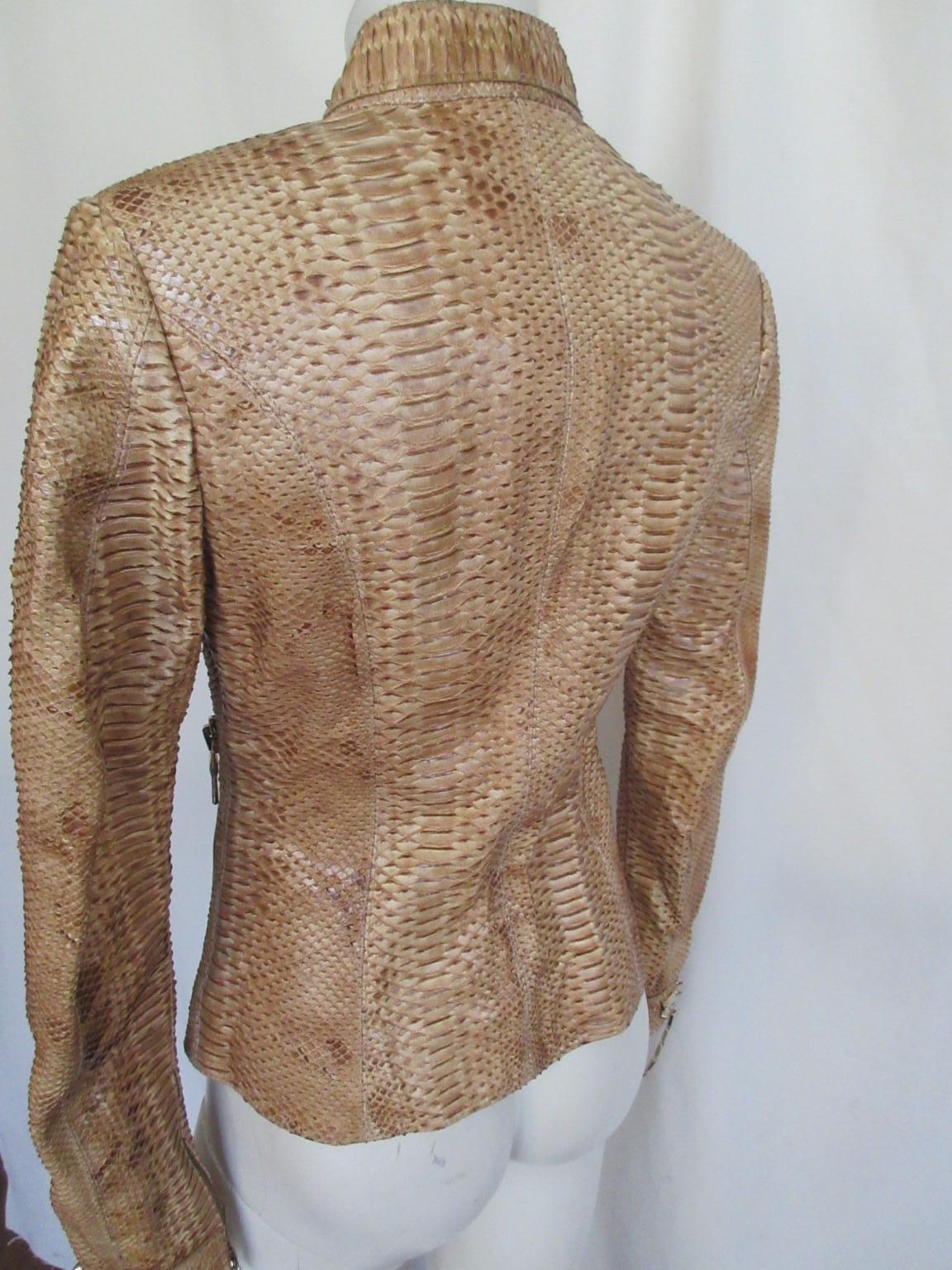 Camel Brown Exotic Leather Jacket Small 6 For Sale 1
