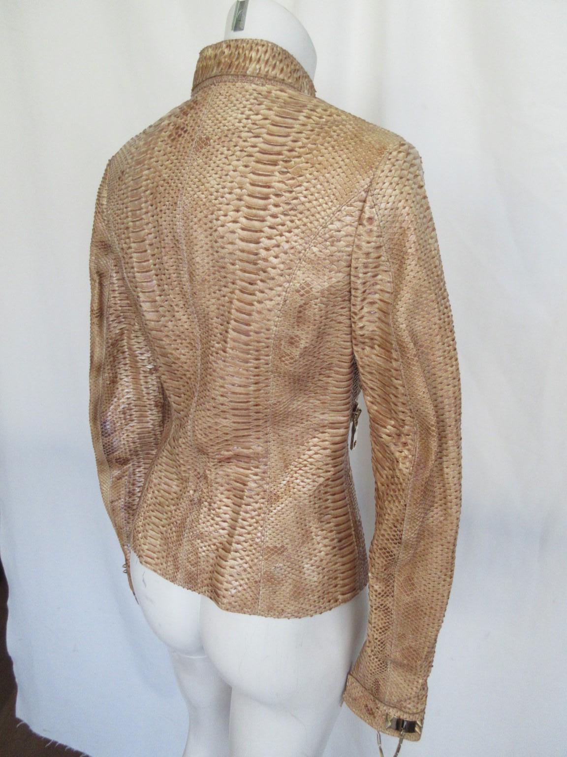 Camel Brown Exotic Leather Jacket Small 6 For Sale 2