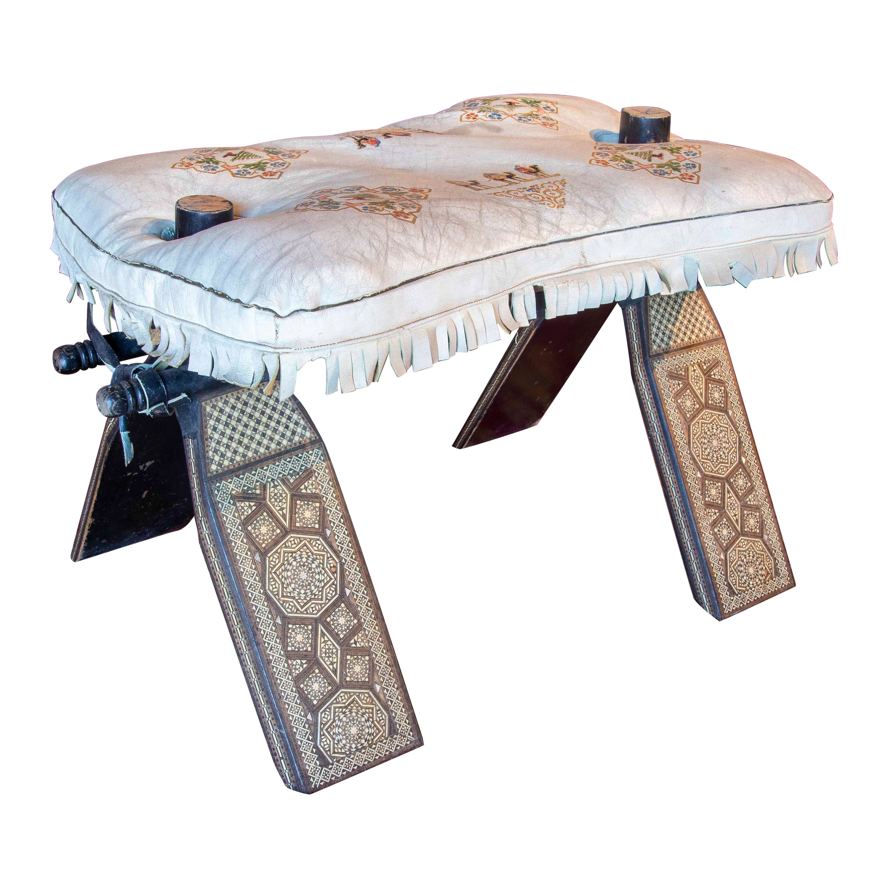 Sedia cammello con struttura in legno e sedile in Wood e pelle intarsiata in vendita