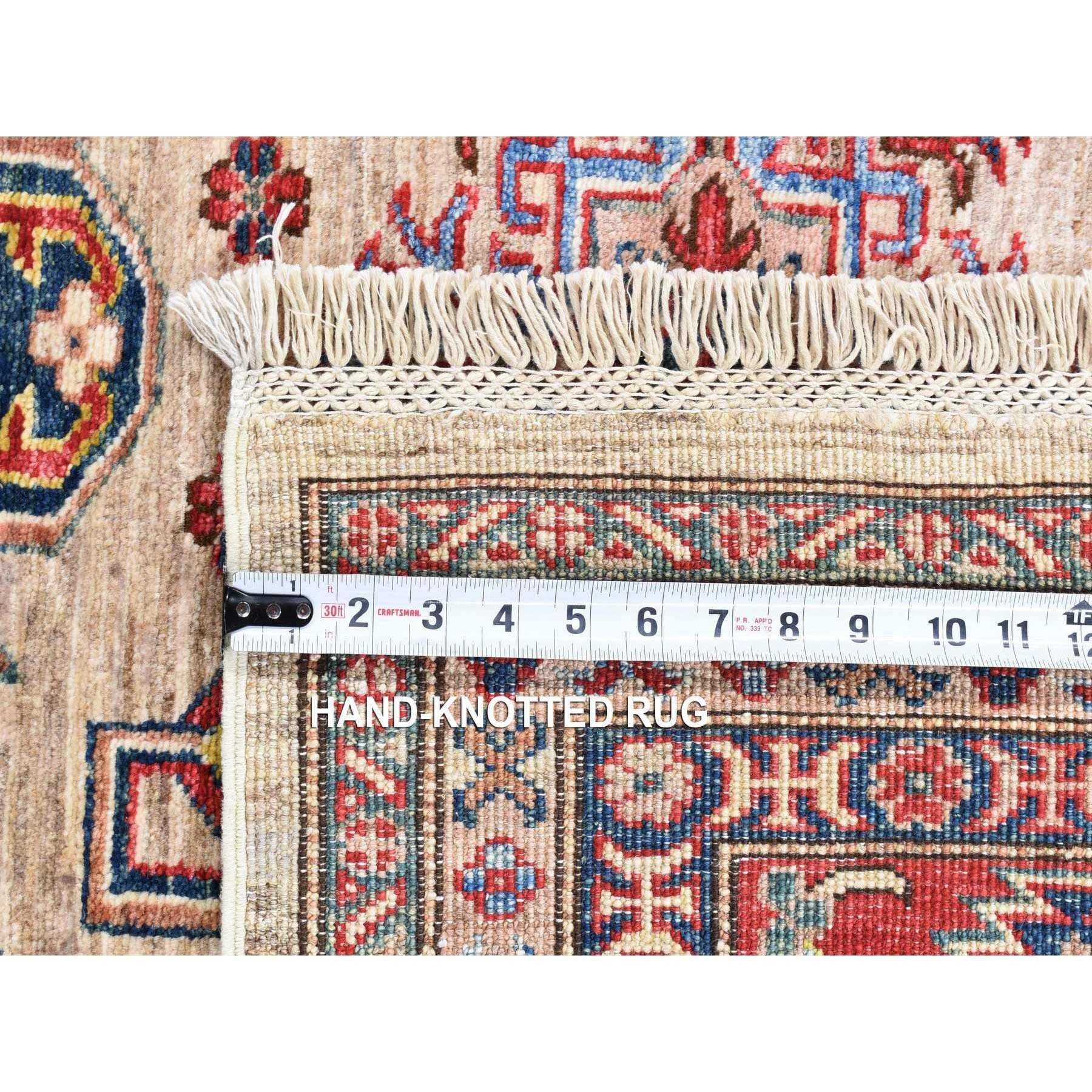 Camel Color Afghan Geometrischer Super Kazak Handgeknüpfter Teppich aus reiner Wolle 8'4