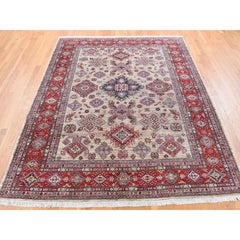 Camel Color Afghan Geometric Super Kazak Pure Wool Hand Knotted Rug 8'4" x 10'2"