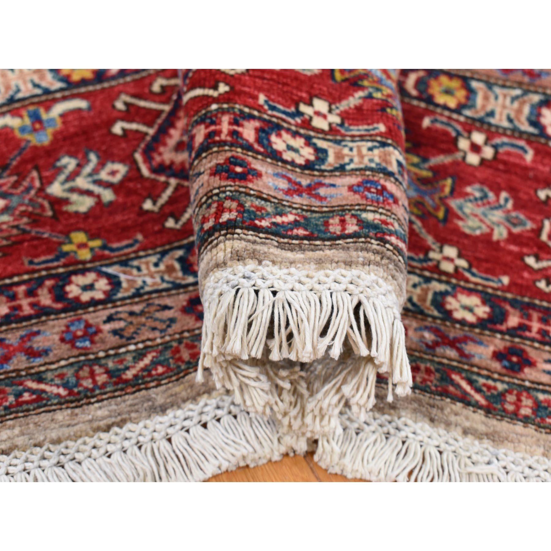 Camel Color Afghan Geometrischer Super Kazak Handgeknüpfter Teppich aus reiner Wolle 8'4
