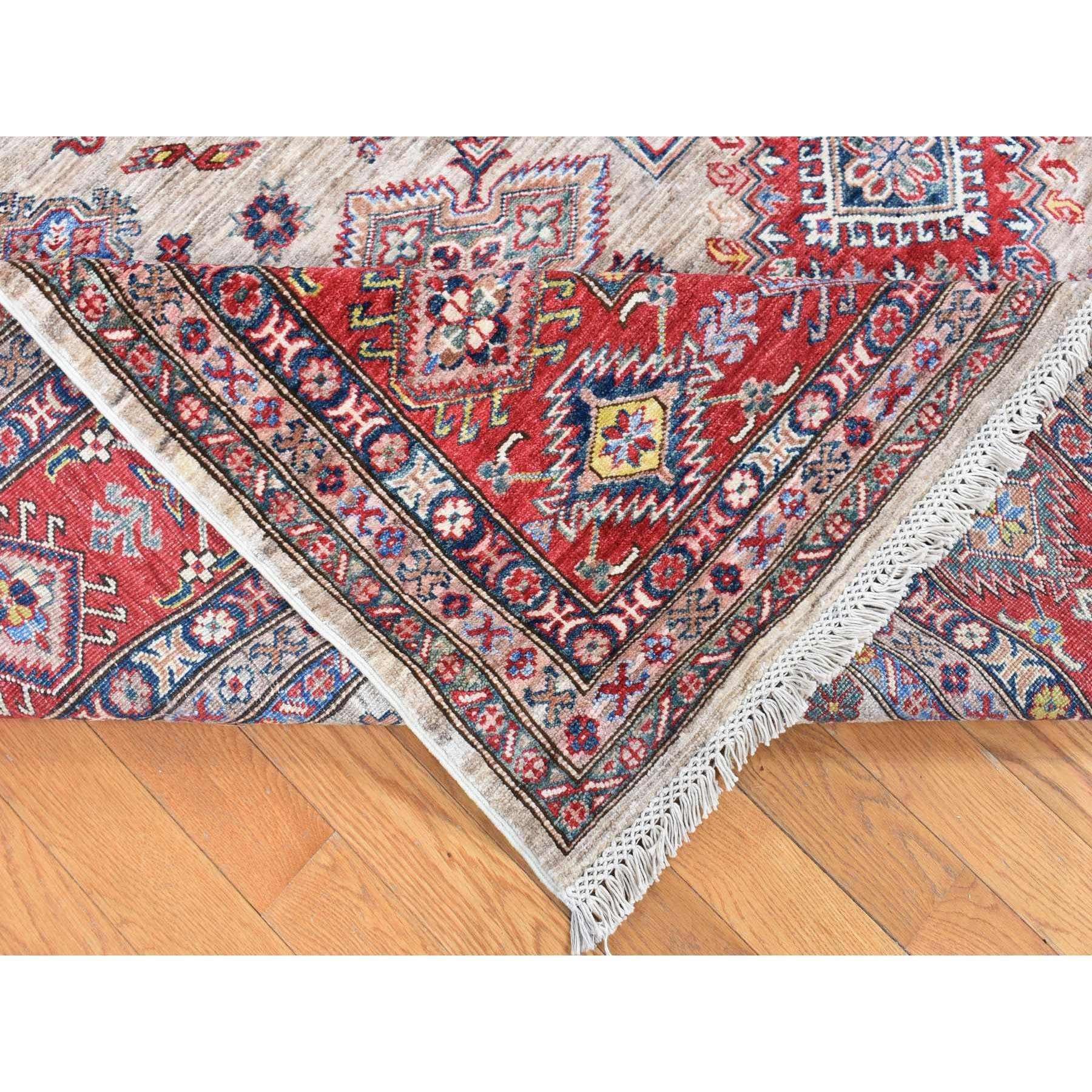 Camel Color Afghan Geometrischer Super Kazak Handgeknüpfter Teppich aus reiner Wolle 8'4
