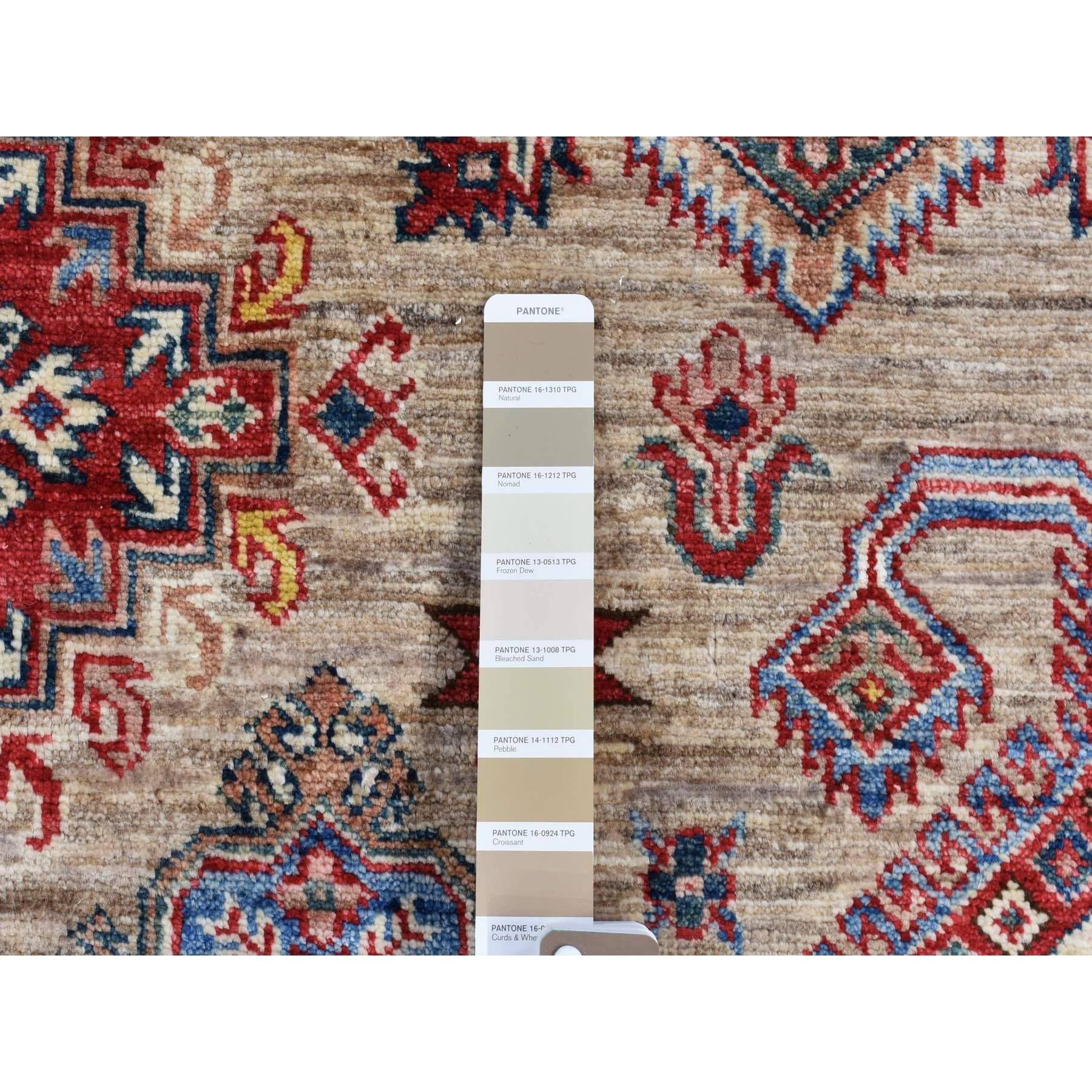 Camel Color Afghan Geometrischer Super Kazak Handgeknüpfter Teppich aus reiner Wolle 8'4
