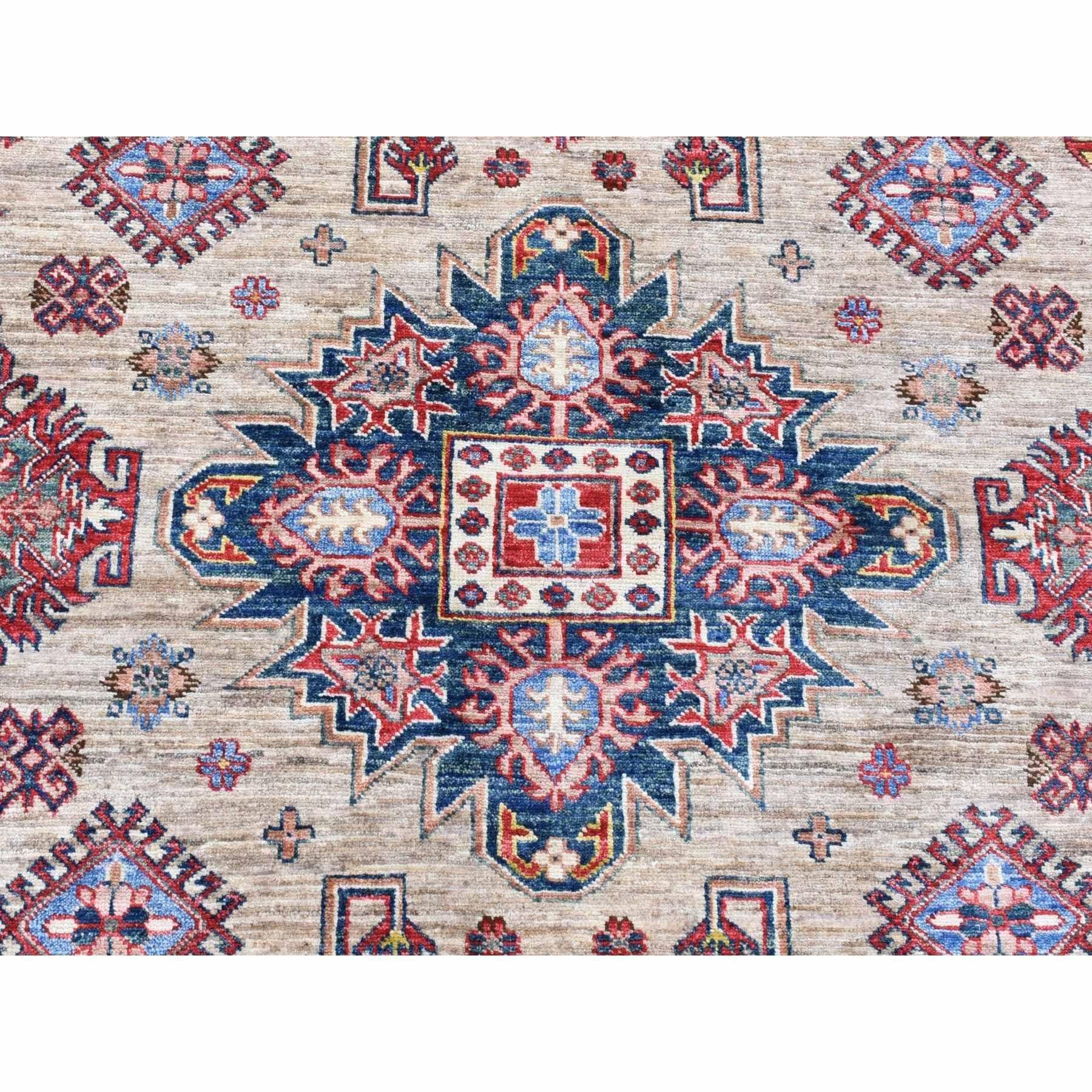 Camel Color Afghan Geometrischer Super Kazak Handgeknüpfter Teppich aus reiner Wolle 8'4