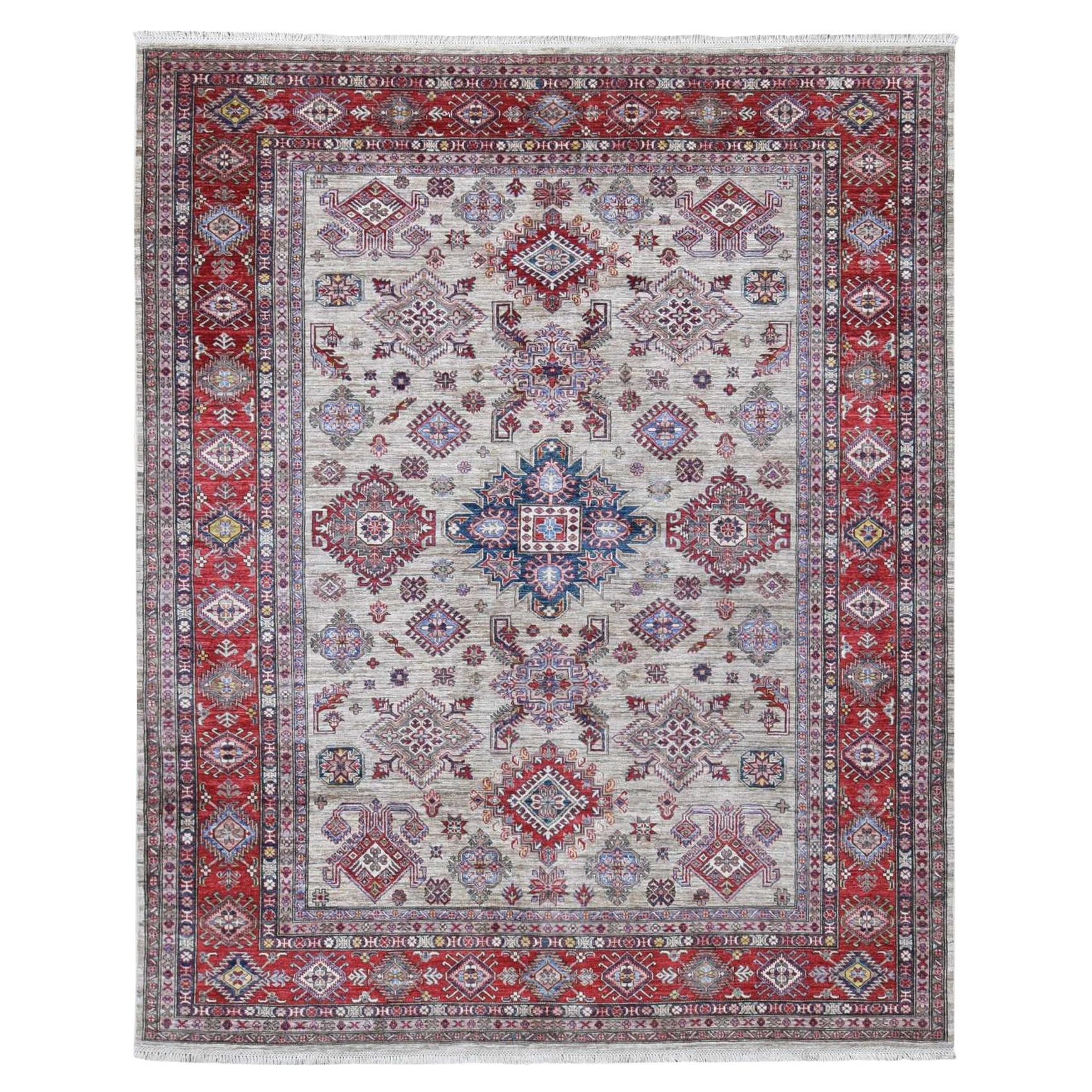 Camel Color Afghan Geometrischer Super Kazak Handgeknüpfter Teppich aus reiner Wolle 8'4" x 10'2" im Angebot