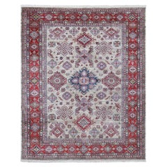 Alfombra afgana geométrica de color camel Super Kazak de pura lana anudada a mano 8'4" x 10'2