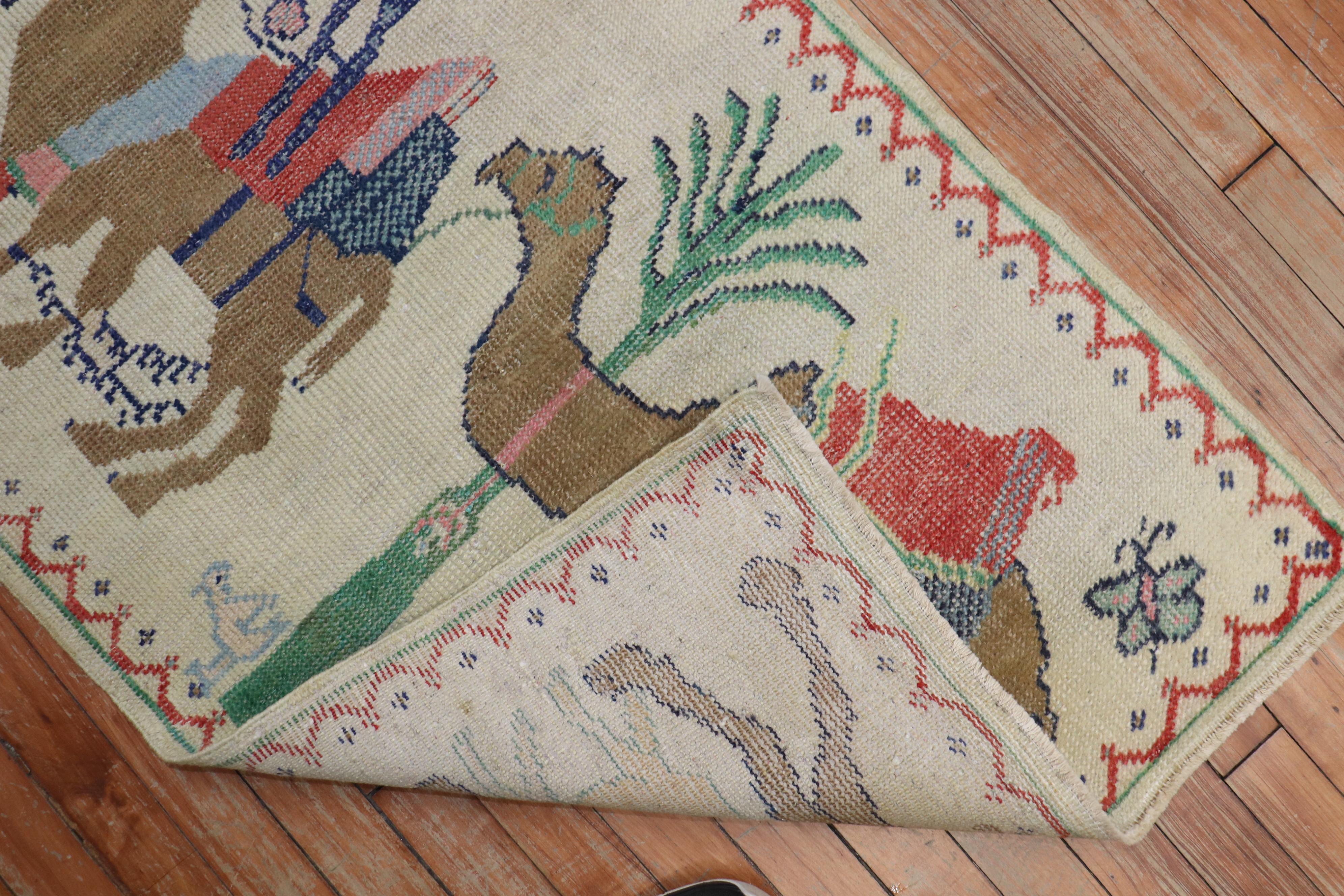 Hand-Woven Camel Donkey Anatolian Pictorial Rug