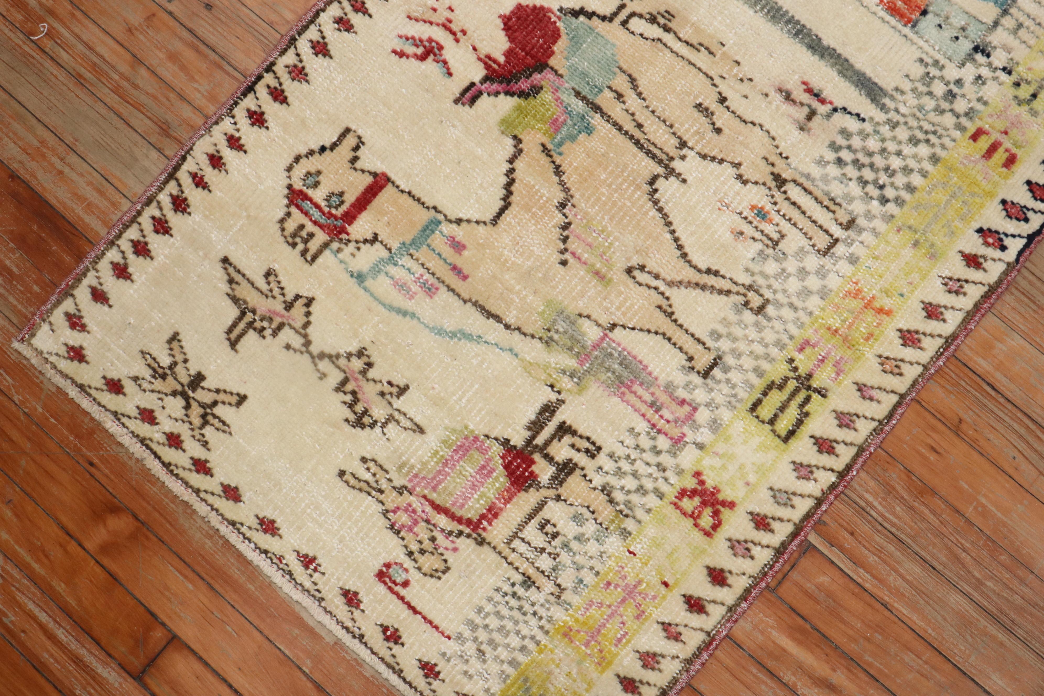 Hand-Woven Camel Donkey Anatolian Pictorial Rug For Sale