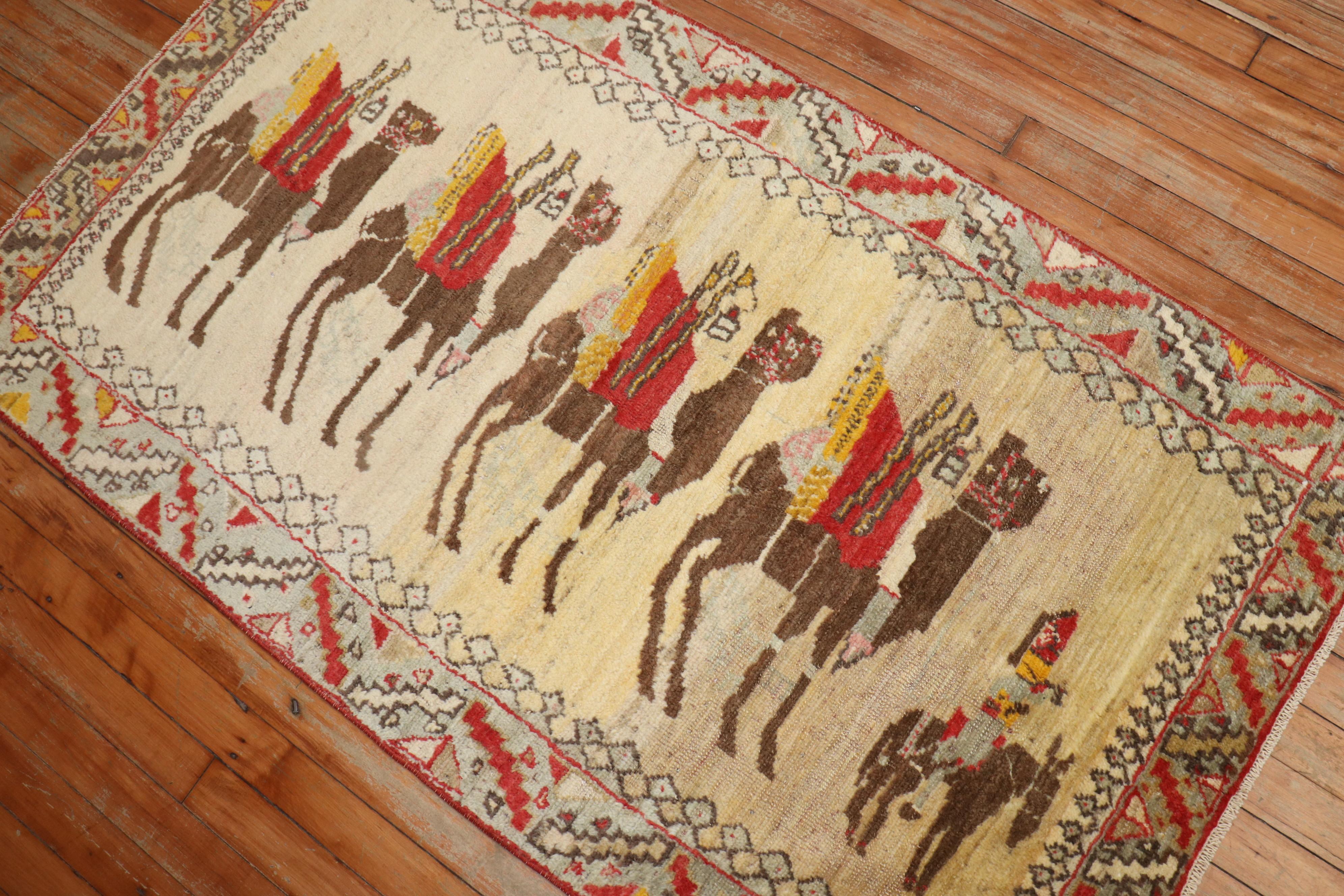 Hand-Woven Camel Donkey Anatolian Pictorial Rug For Sale