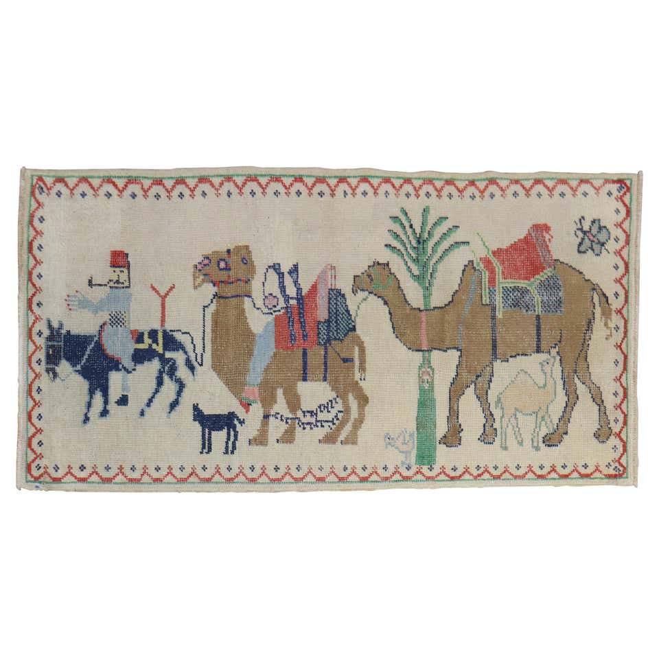Pictorial Turkish Camel Rug For Sale at 1stDibs