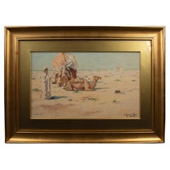 Camel Driver with Resting Camels in the Desert" by René Charles Edmond HIS