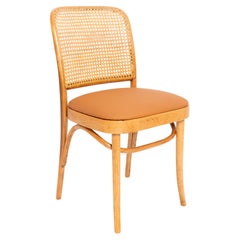 Camel Faux Leather Thonet Wood Rattan Chair, 1960s
