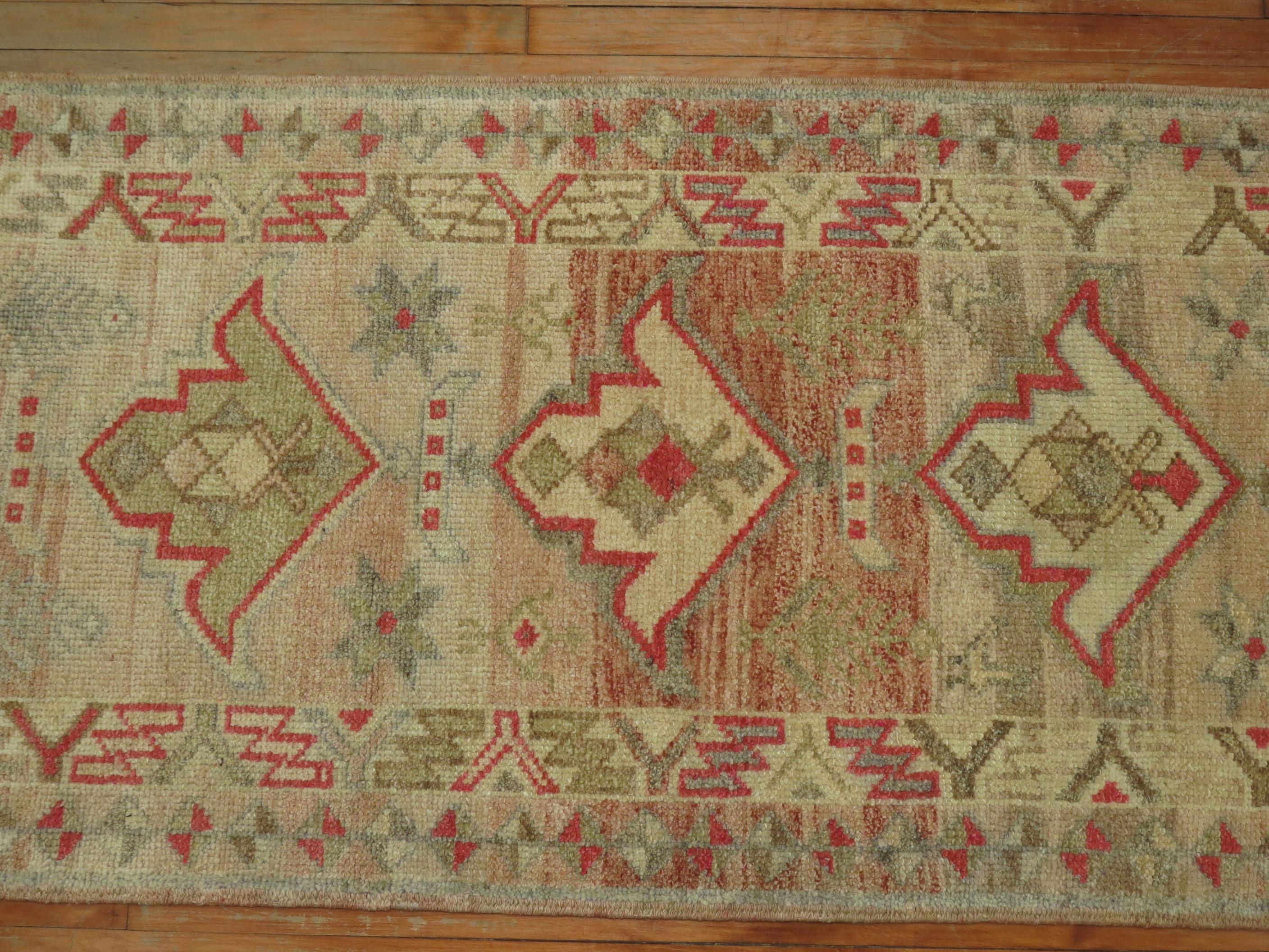 Camel Field Geometric Turkish Anatolian Runner In Good Condition For Sale In New York, NY