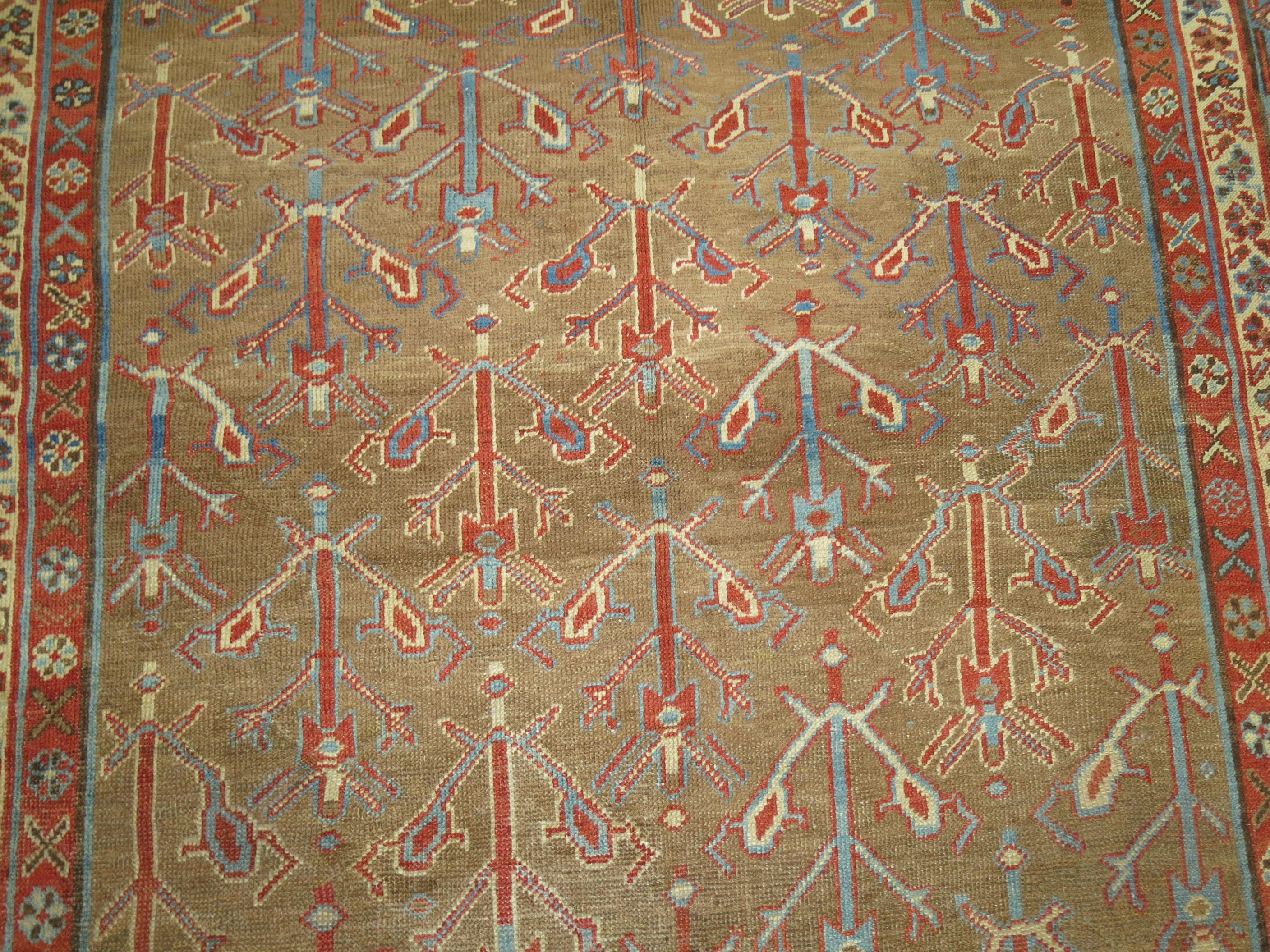 19th Century Zabihi Collection Camel Field Persian Bakshaish Rug For Sale