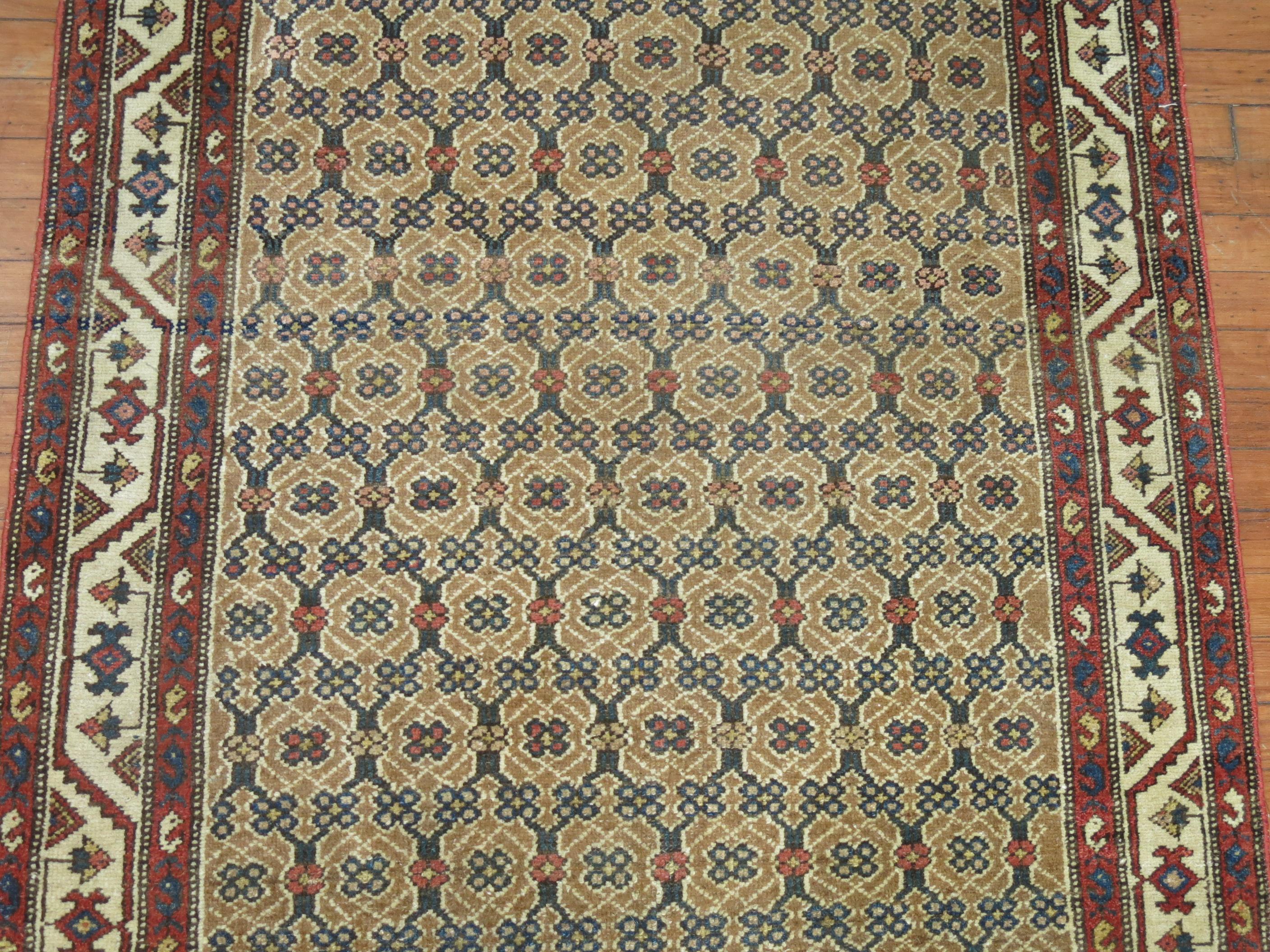 20th Century Tribal Camel Color Antiqie Persian Runner