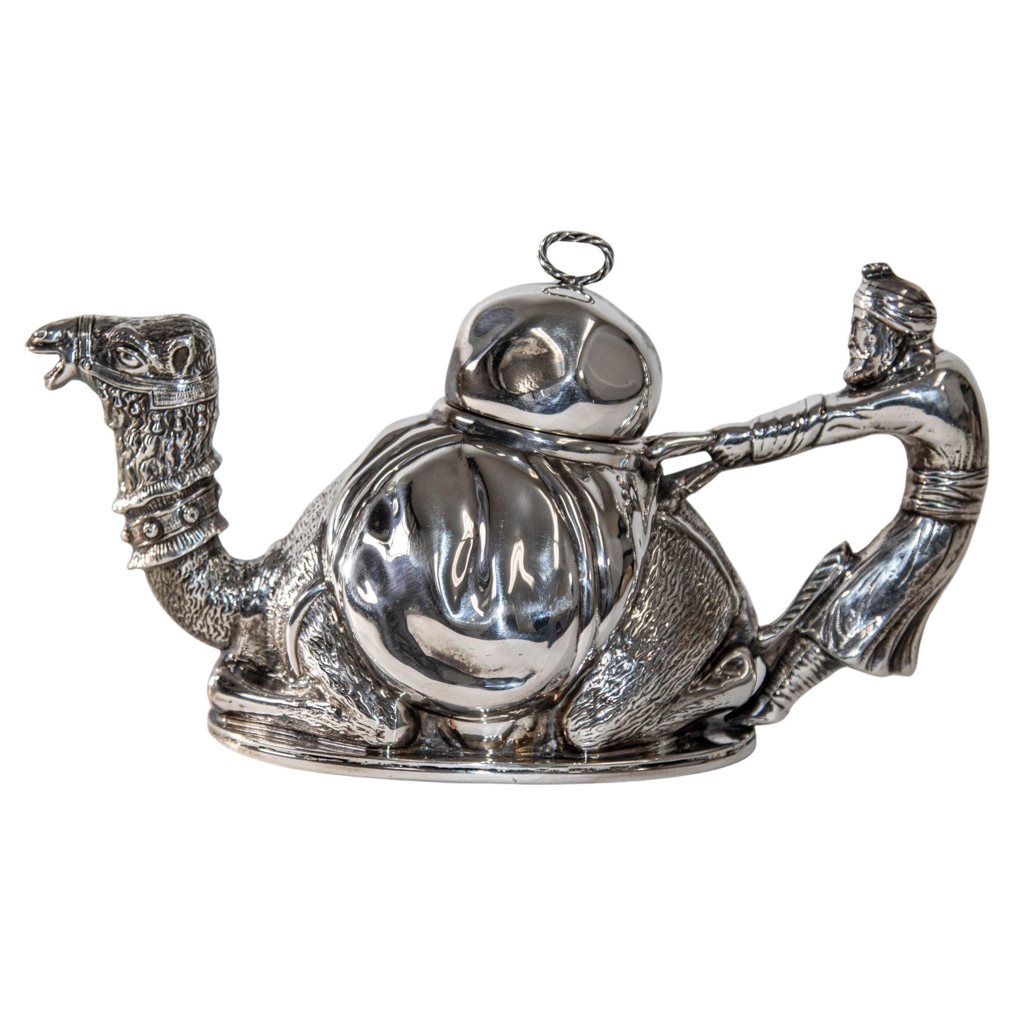 Camel Form "Karawan" Silver-Plated Teapot by Mariage Freres Paris France For Sale