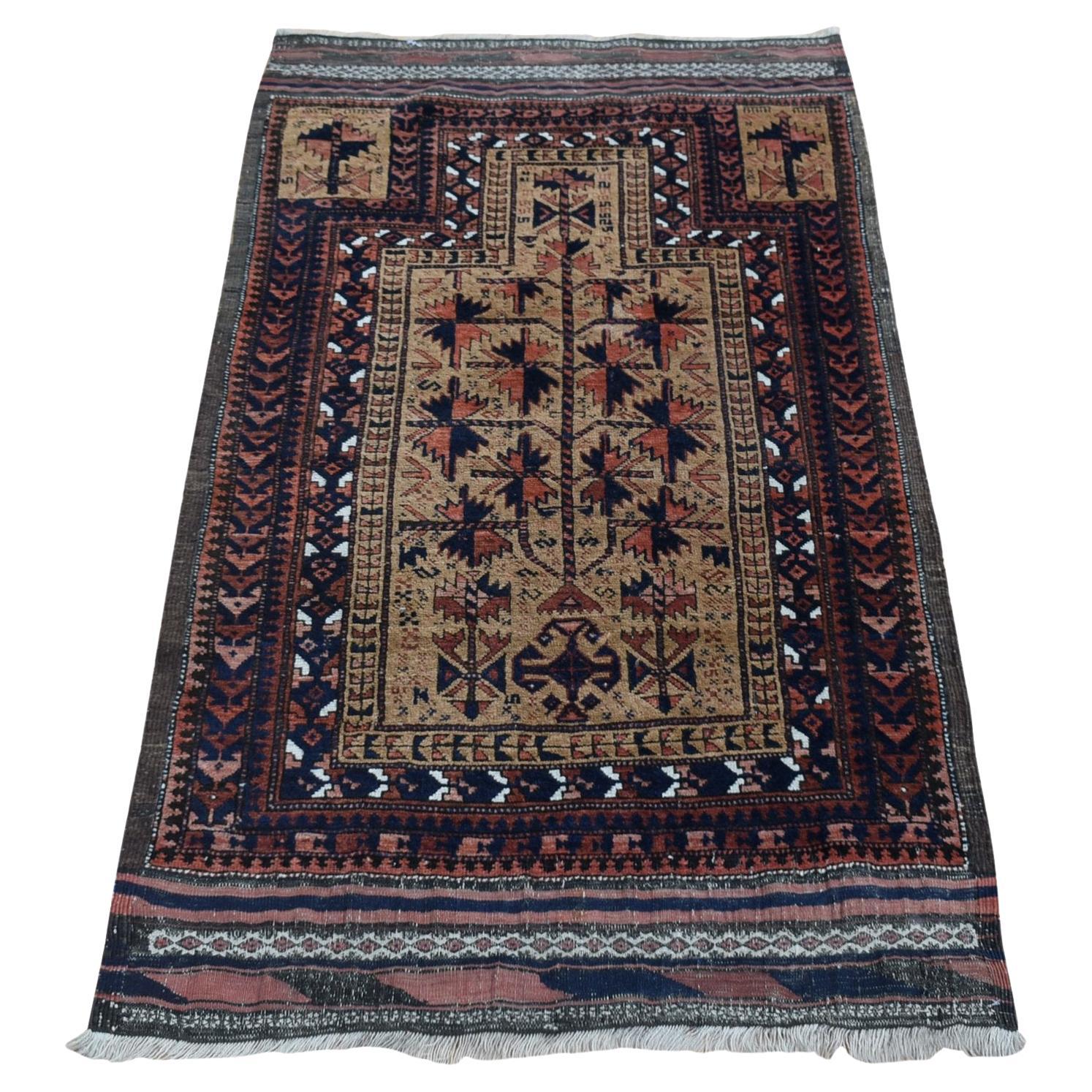 Camel Hair, Antique Persian Baluch with Prayer Design, Wool Hand Knotted Rug