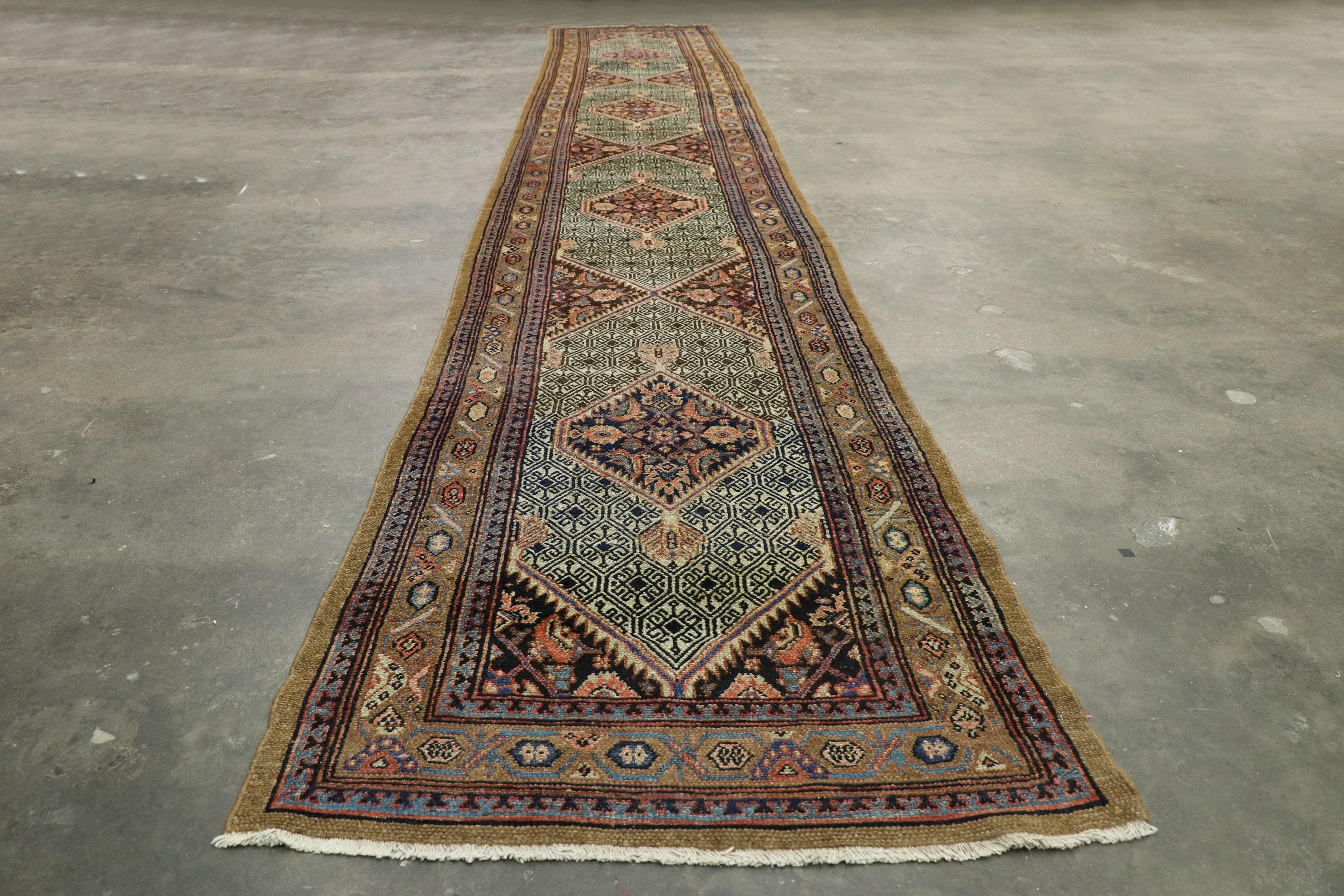 Camel Hair Antique Persian Malayer Extra-Long Runner with Arts and Crafts Style 2