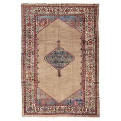 Camel Hair Antique Persian Serab Rug in Camel Color Background, Blue, Salmon Camel Hair Antique Persian Serab Rug in Camel Color Background, Blue, Salmon