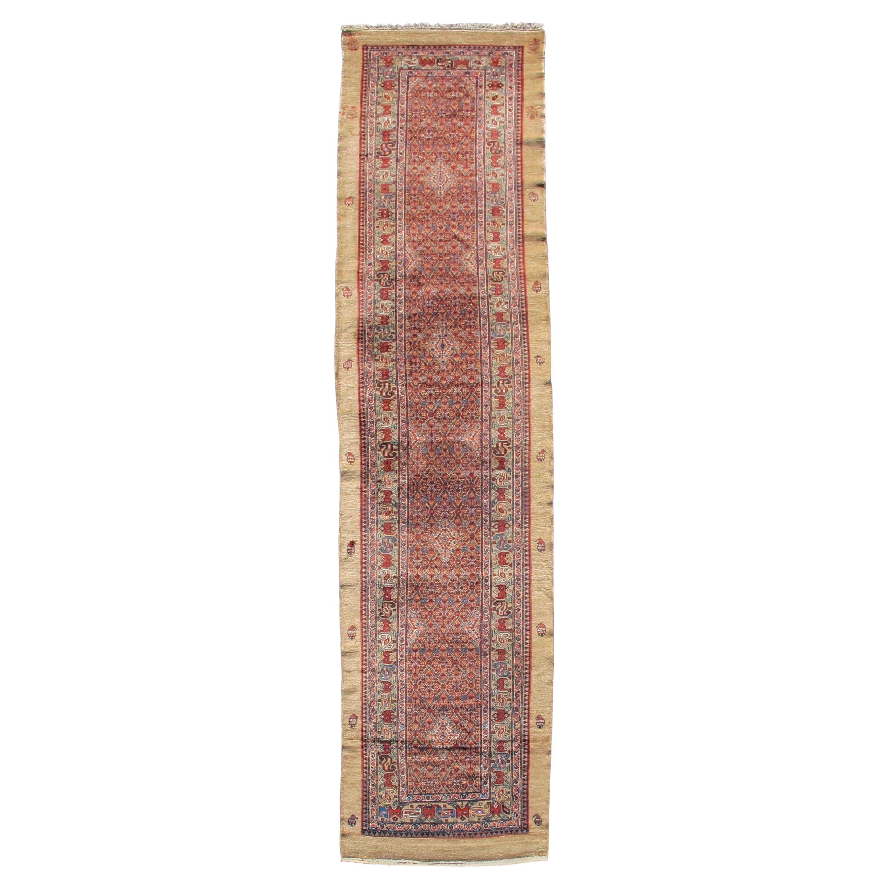 Tappeto Runner Hamadan in pelo di cammello, inizio XX secolo